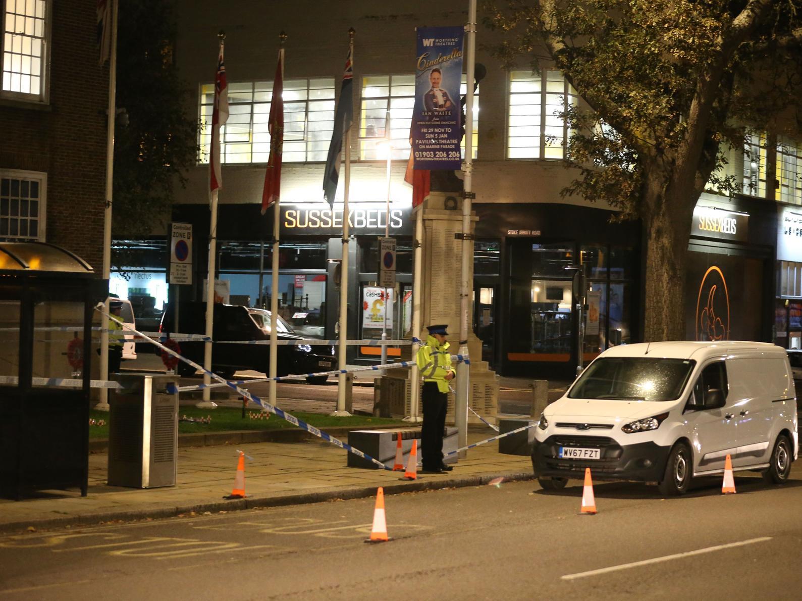 The scene of the incident outside Worthing Town Hall