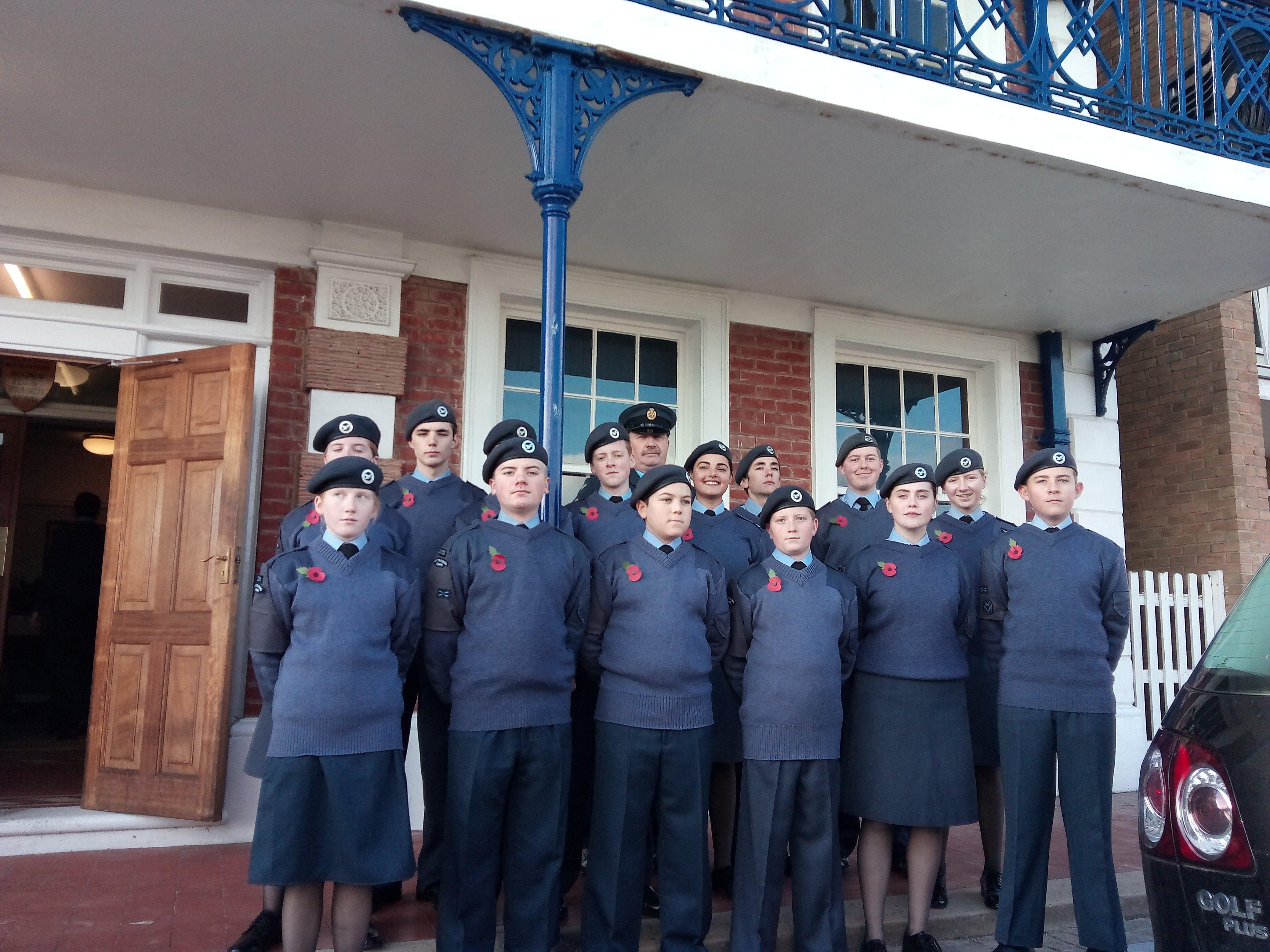 2351 Bognor Regis Air Cadets, led by  Flight Sergeant Nick Moran, outside the RAFA club