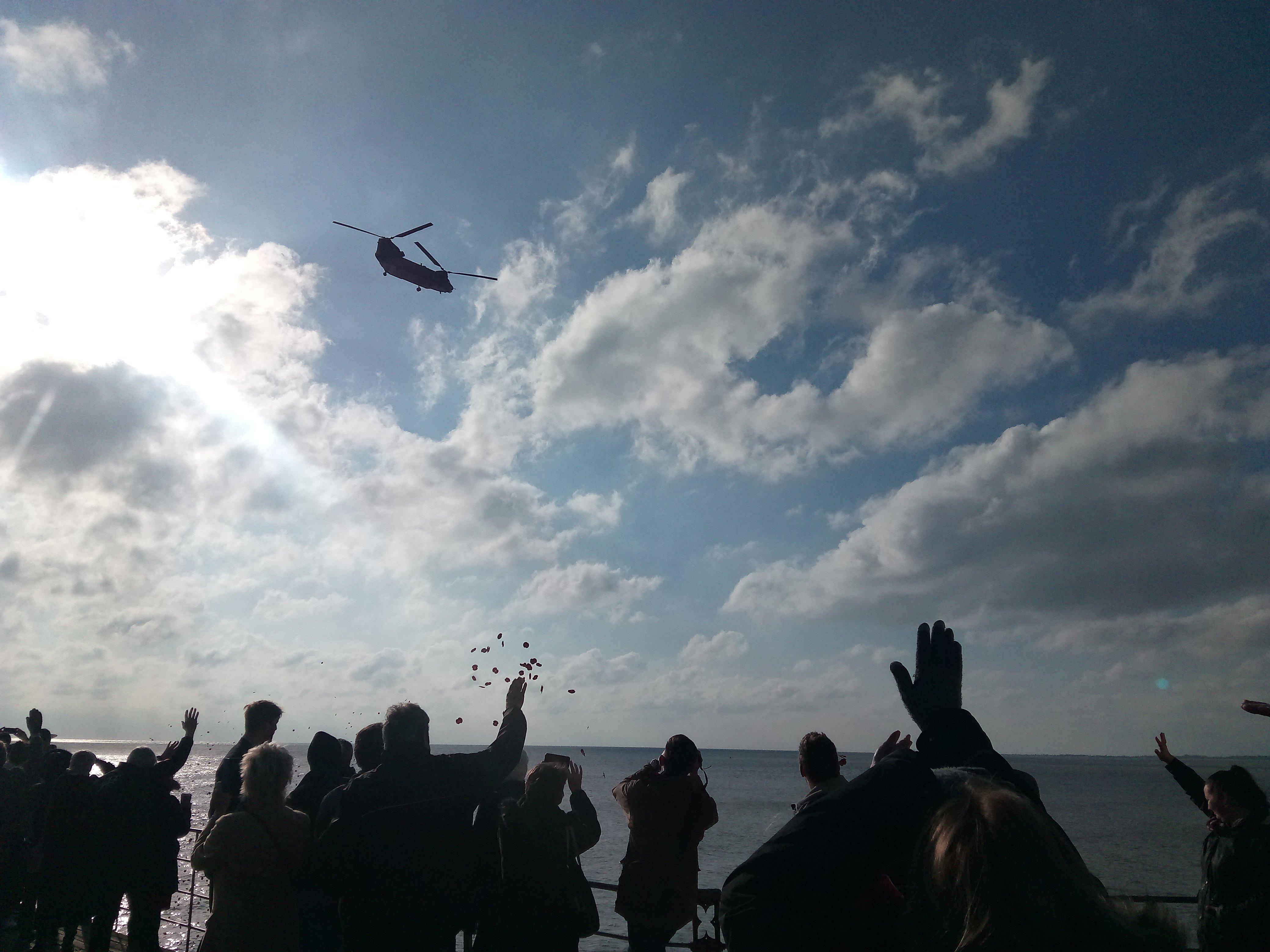 After the parade, the Air Cadets and Air Scouts, marched to the pier for a Chinook fly over
