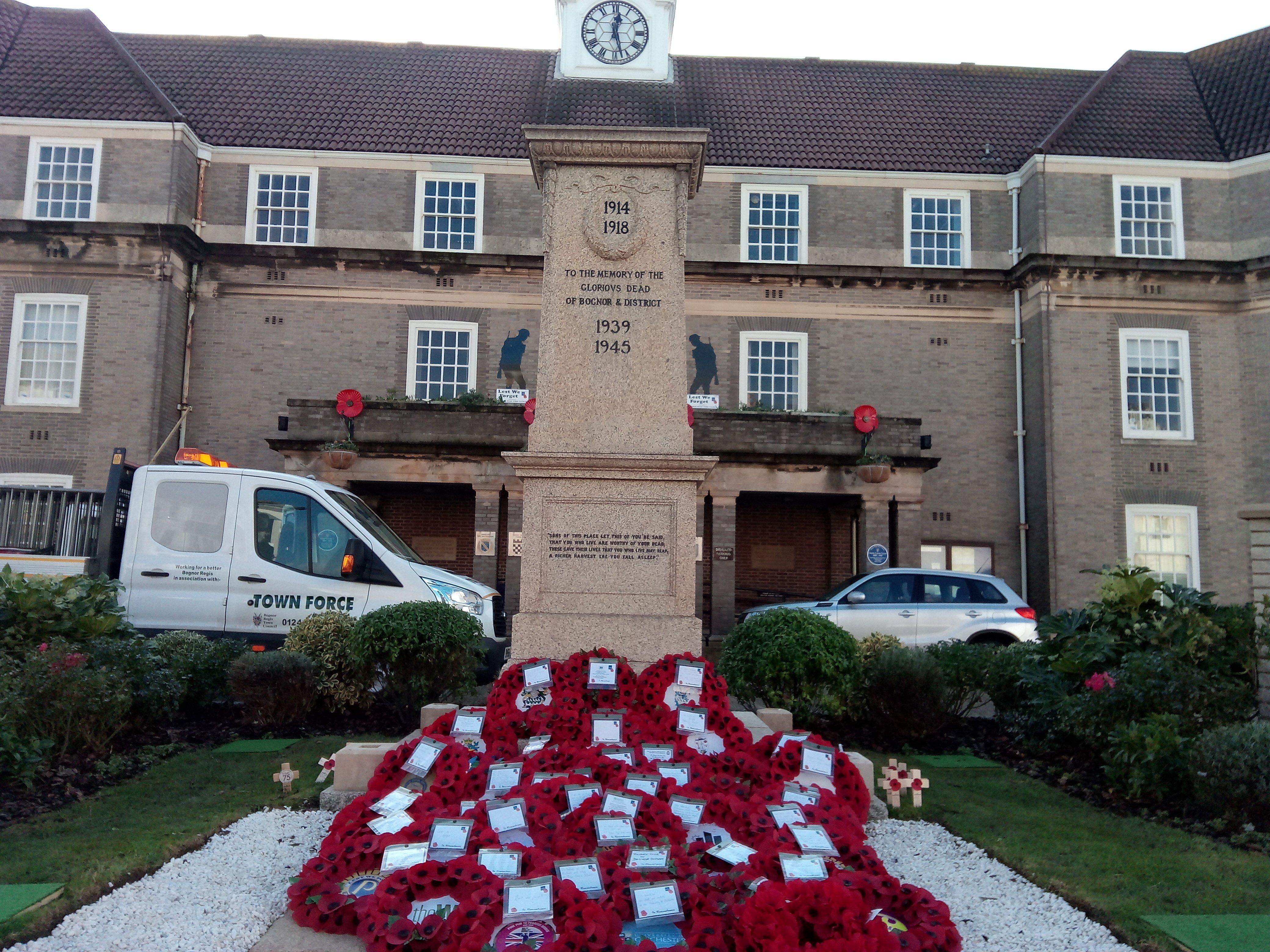 The war memorial outside the town hall