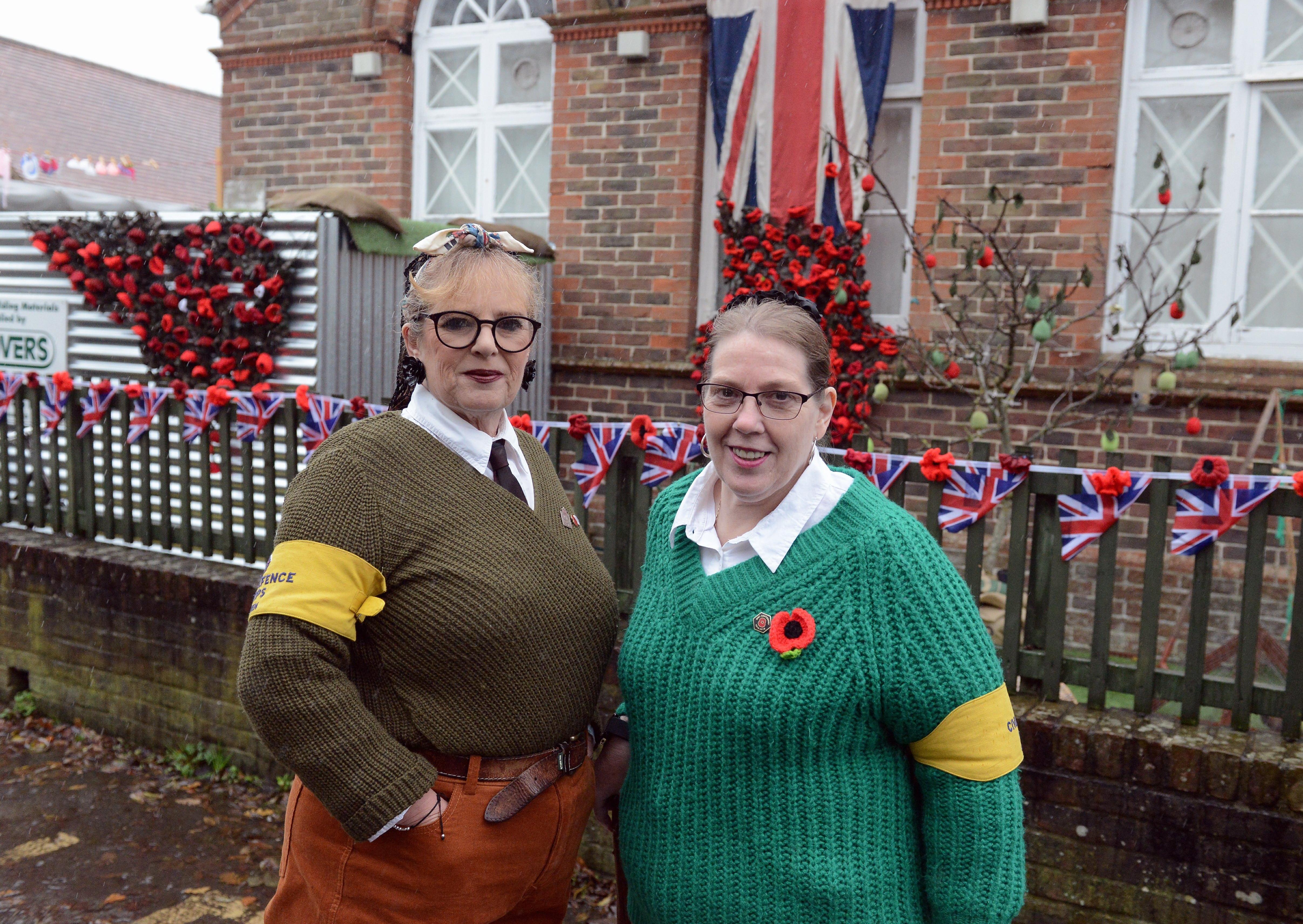 Amanda Stringer and Ruth Brewer outside the decorated building