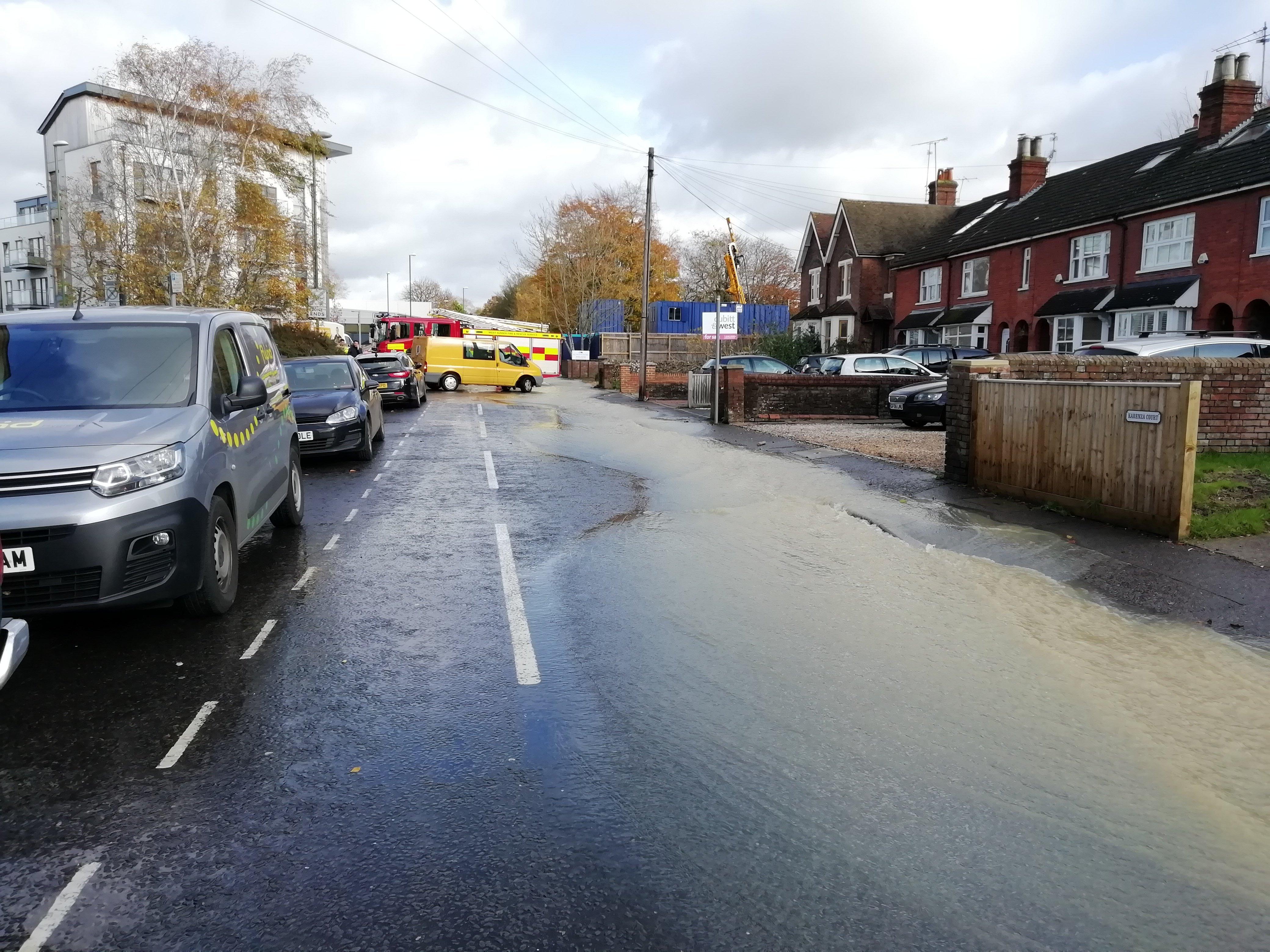 Station Road in Horsham is under a foot of water