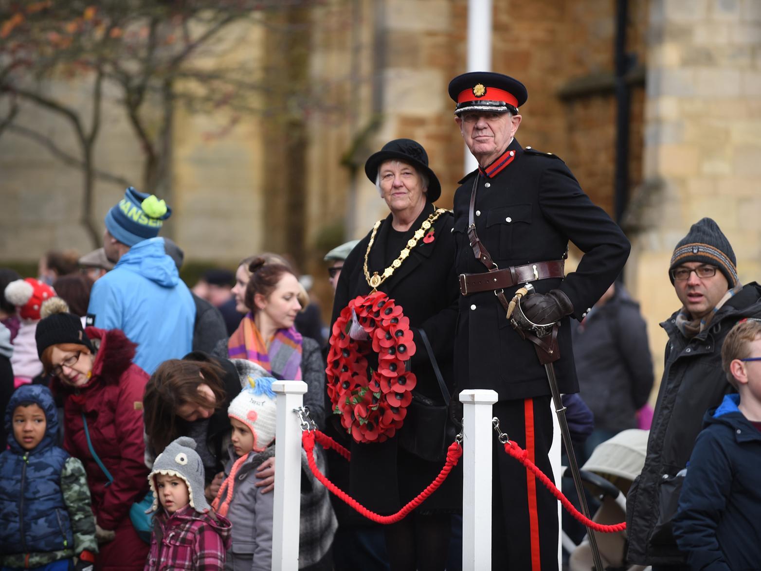 Chairman Barbara Johnson and Andrew Granger Deputy Lord Lieutenant of Leicestershire on the get ready for the remembrance parade.