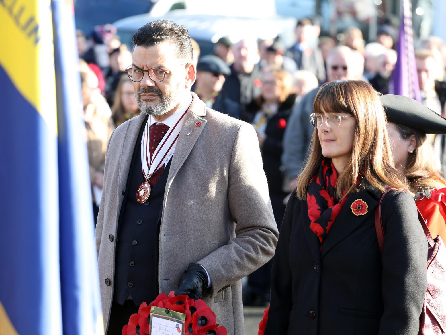 Dignitaries gathered to lay wreaths at the war memorial in Broad Green