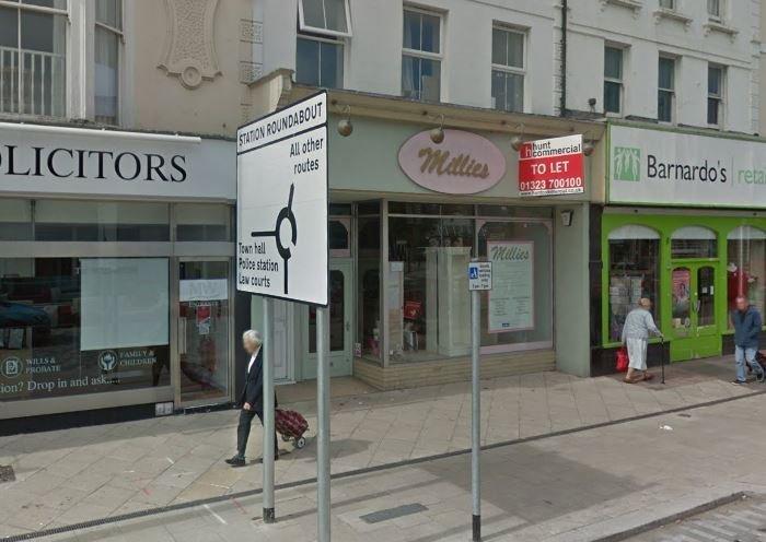 Millie's gift shop in Terminus Road has closed, and will soon be a doughnut cafe. Image by Google