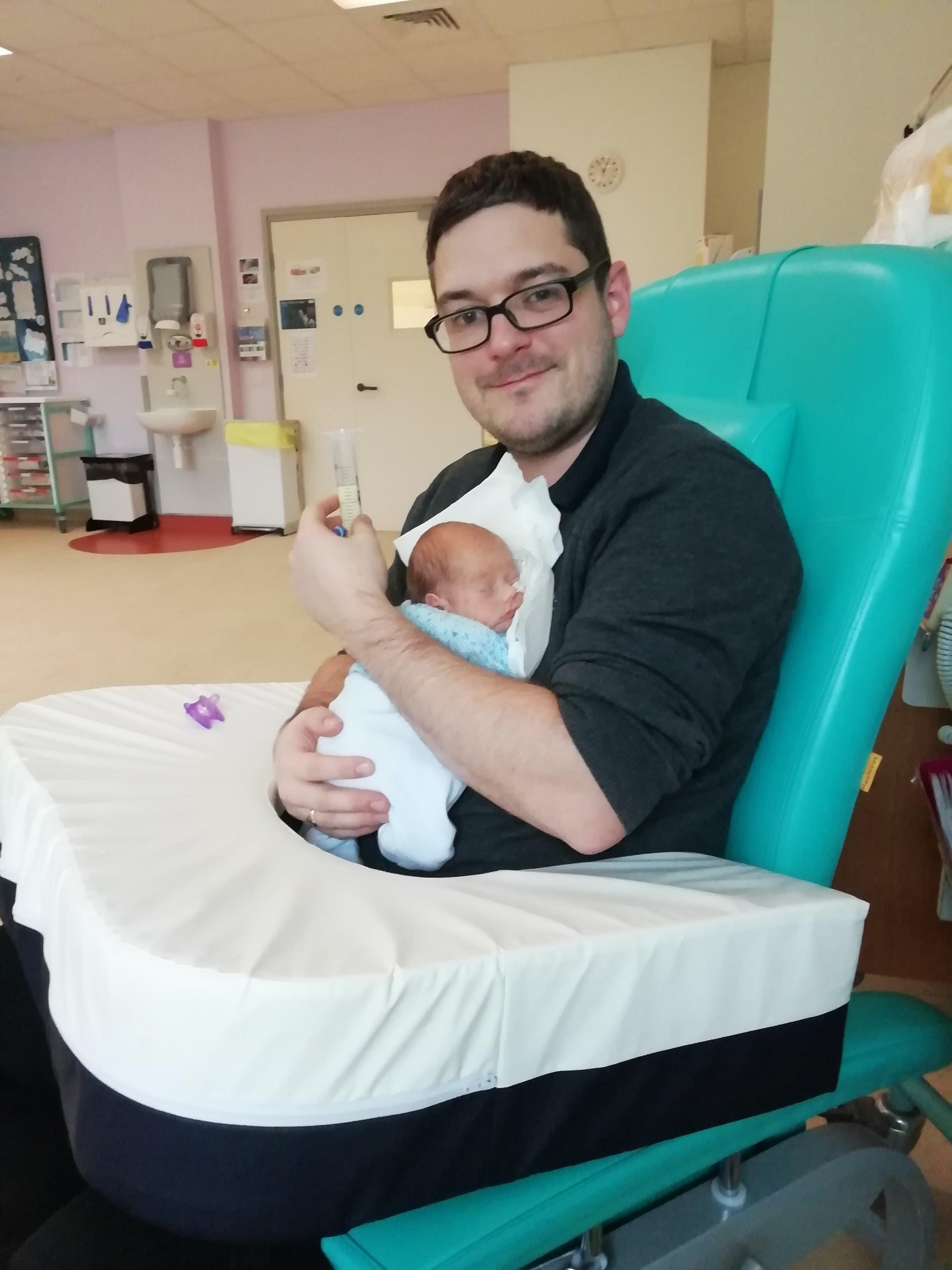 Cheryl Carter and Chris Pegrum from Yapton have triplets: Violet, Frank, and William. Chris, 33, from Blenheim Road, Yapton, with one of the trio