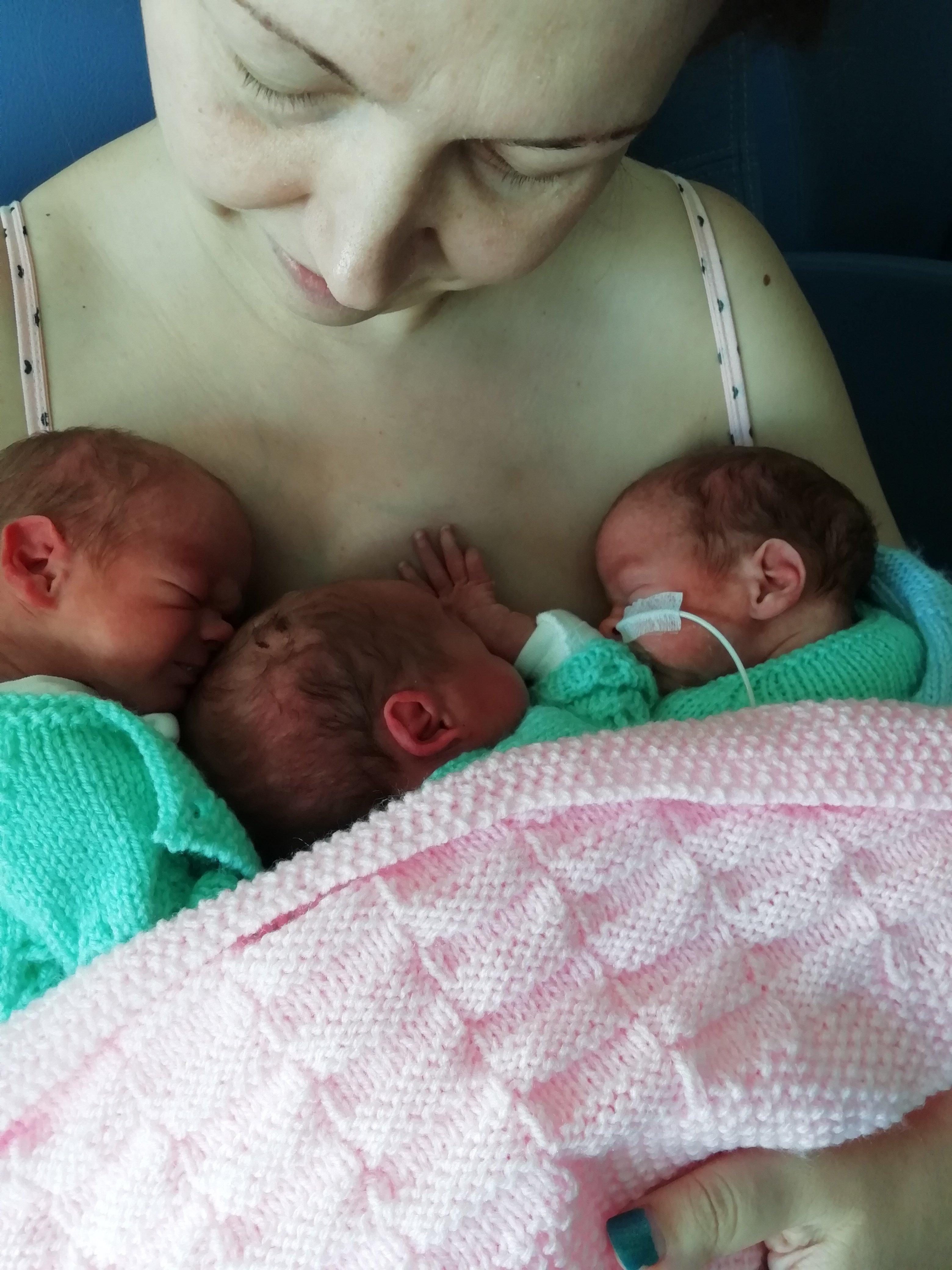 Cheryl Carter and Chris Pegrum from Yapton have triplets: Violet, Frank, and William. Cheryl, 34, from Blenheim Road, Yapton, with her triplets