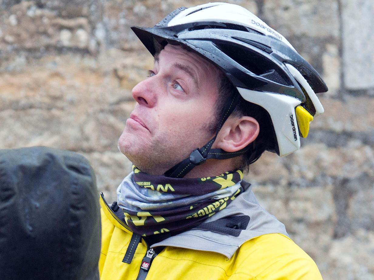 Matt Baker was caught looking at the sky, perhaps hoping there would be no more rain!