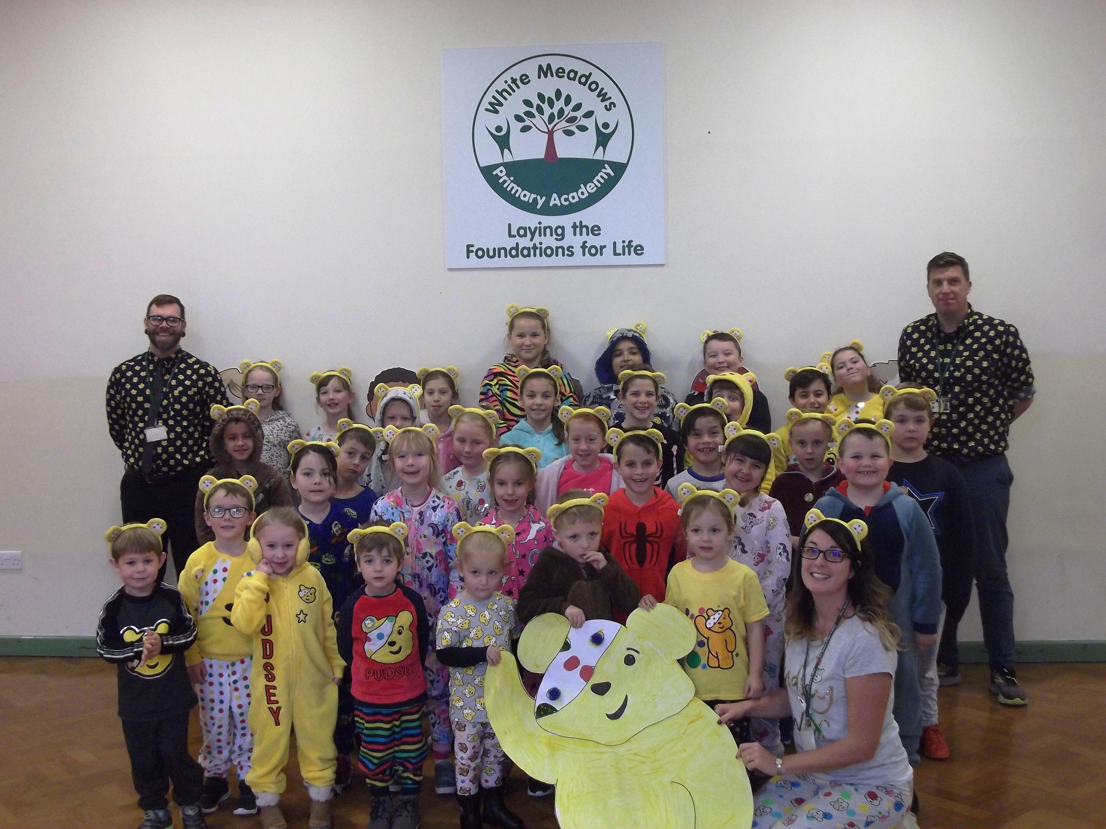 Dressed in pyjamas and spots at White Meadows Primary Academy for Children in Need