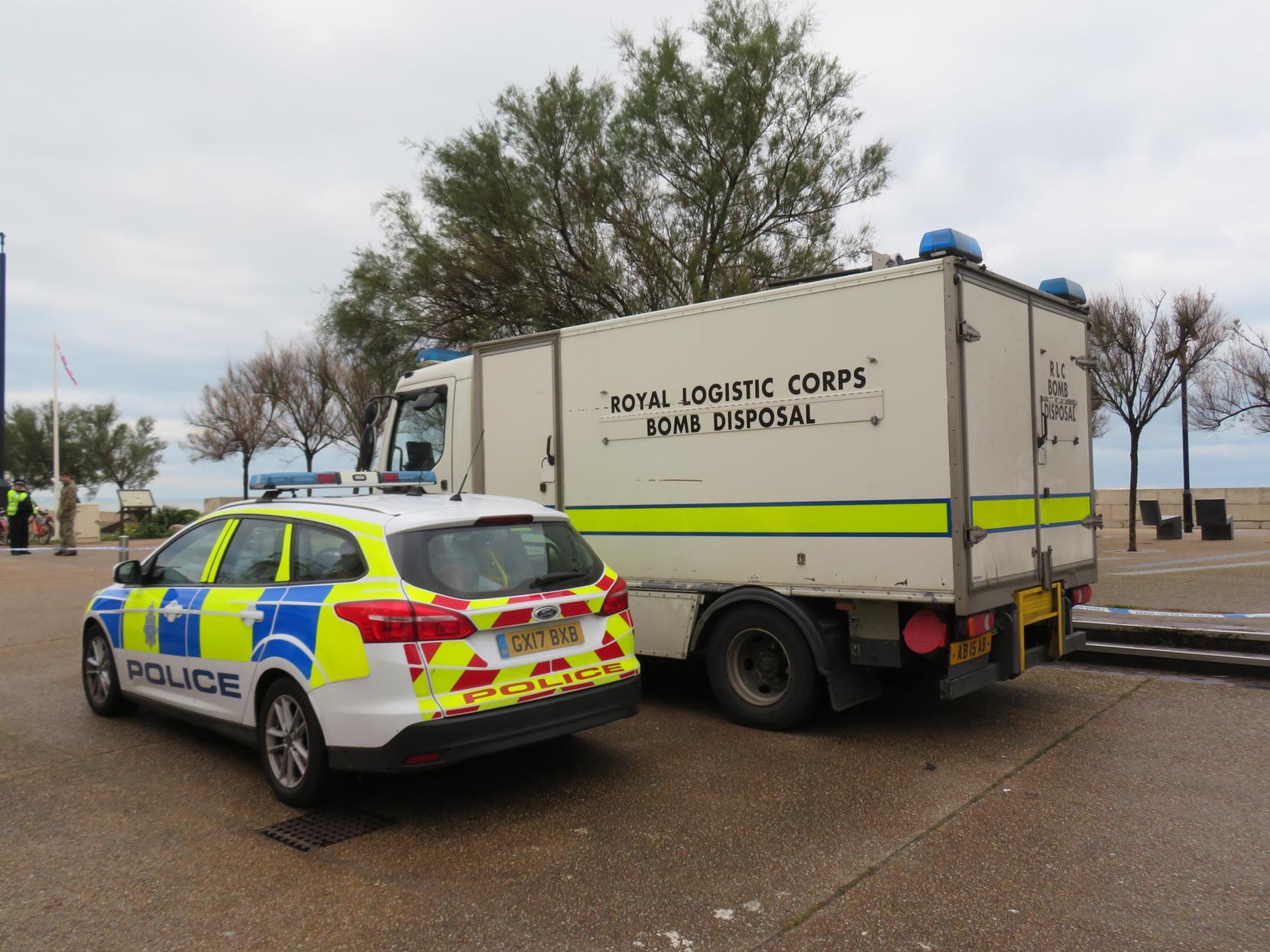 Explosives Ordnance Disposal (EOD) and police vehicles pictured by Worthing resident Nikki Sheeran