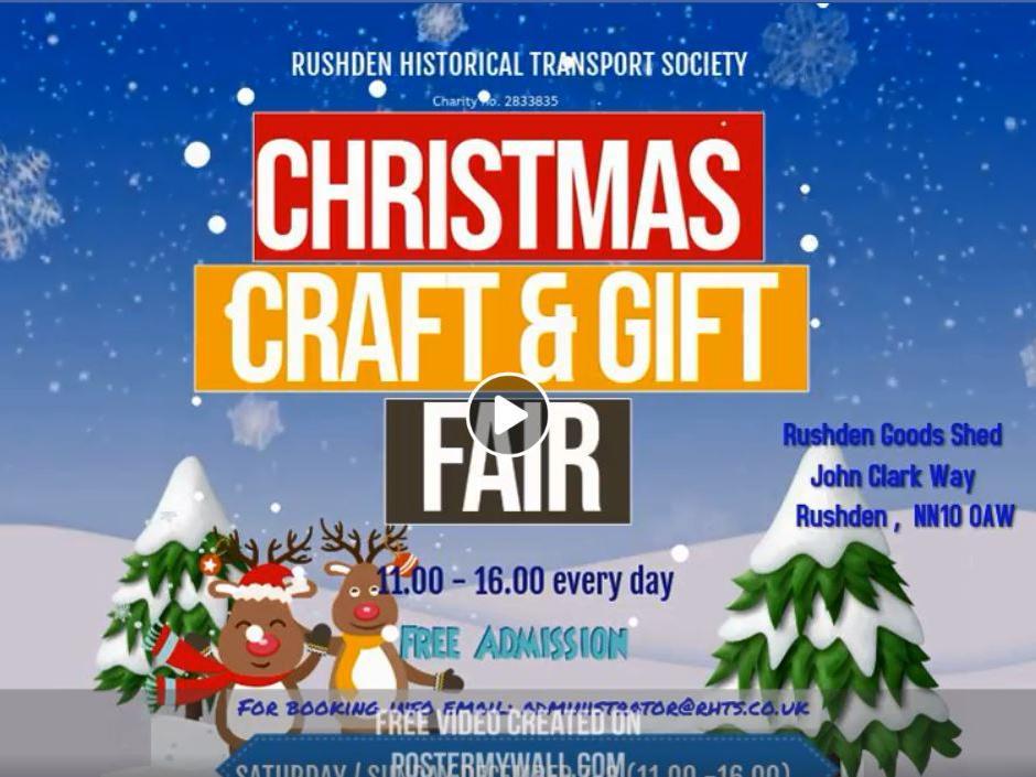 A Christmas craft and gift fair is being held at the Rushden station Goods Shed between 11am and 4pm over the first weekend of December. There will be stalls with plenty to choose from.