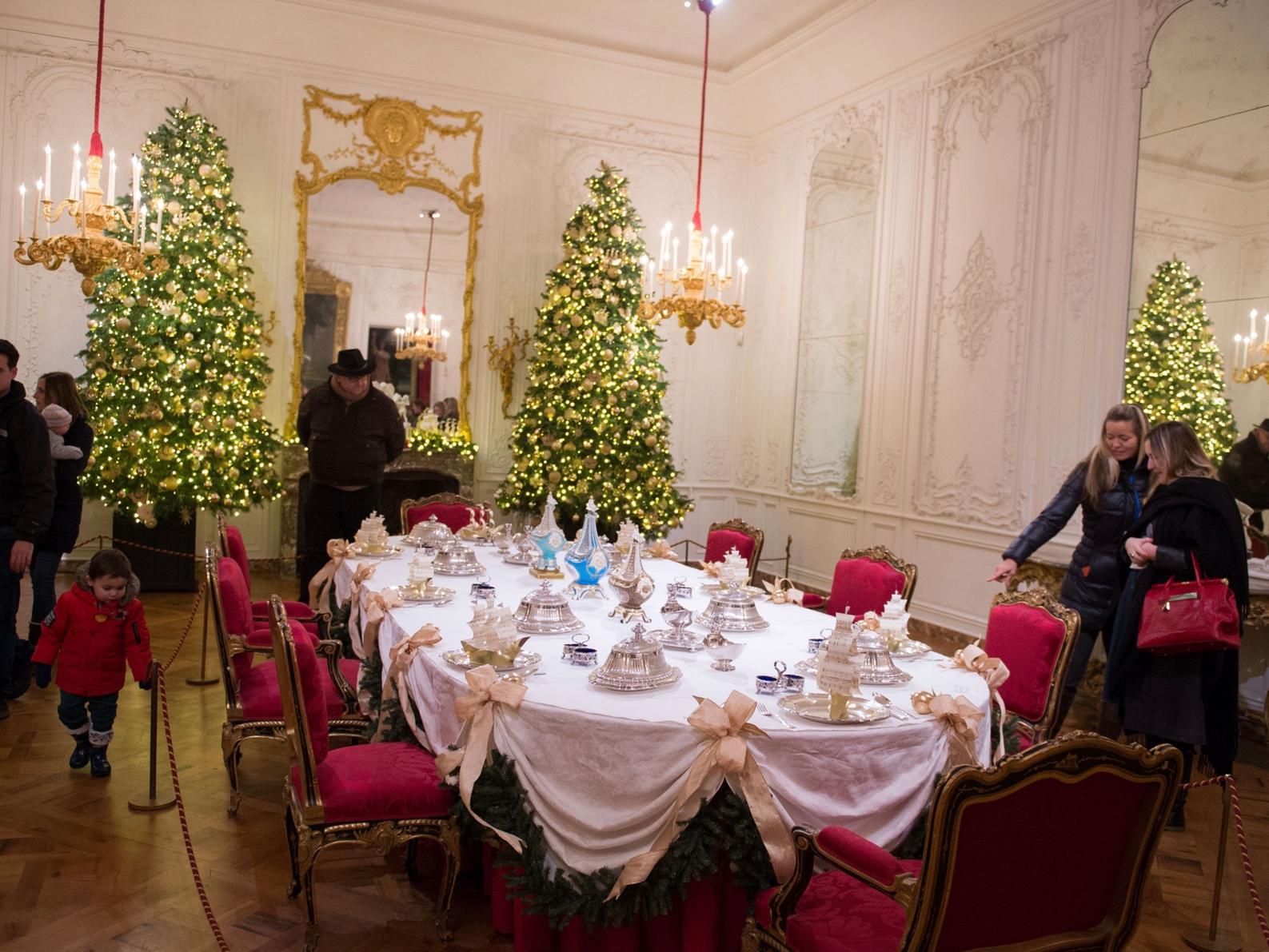 A grand dining room inside the manor