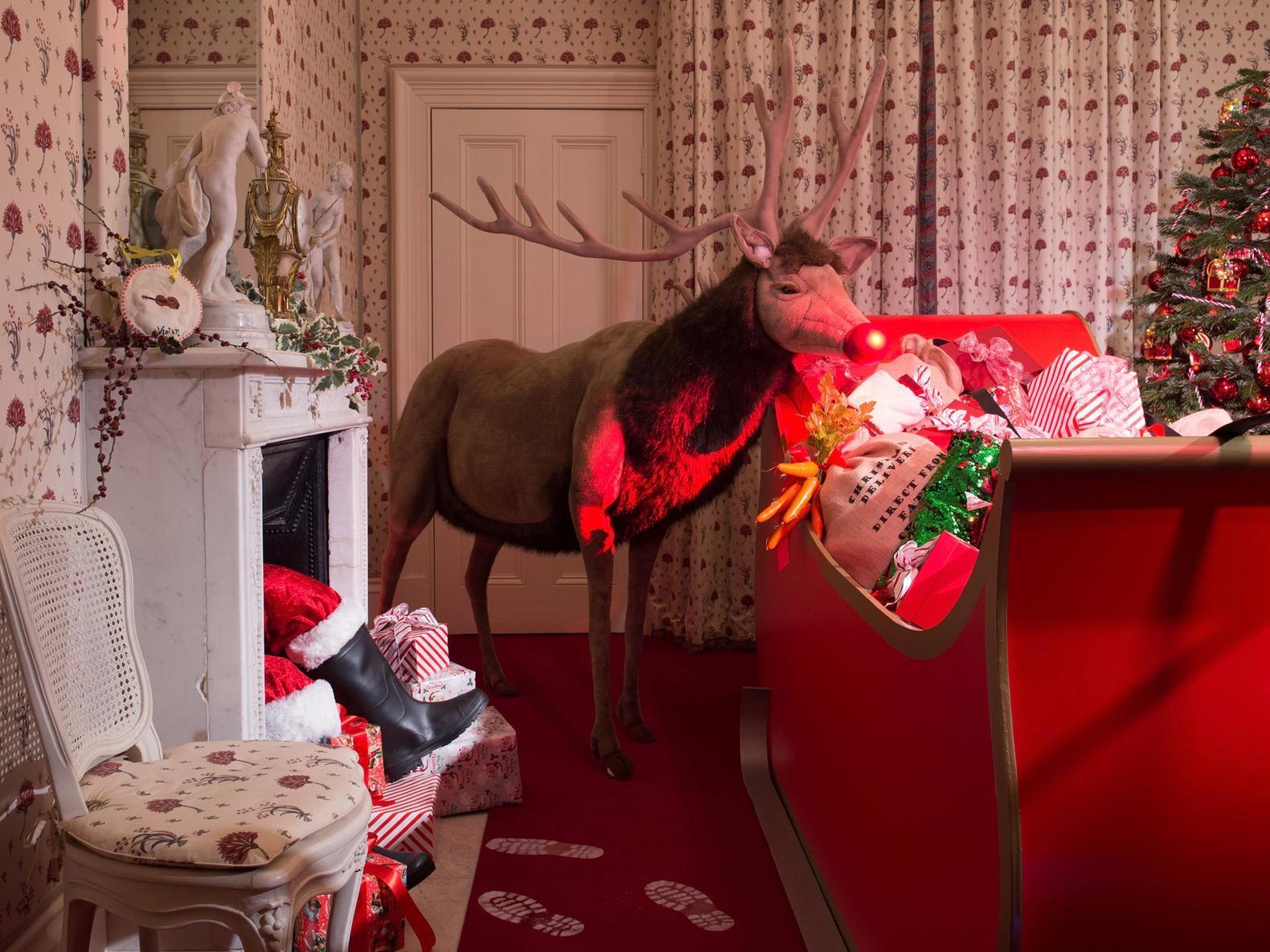 Rudolf is present in this decorated room, and can you spot Santa himself?!