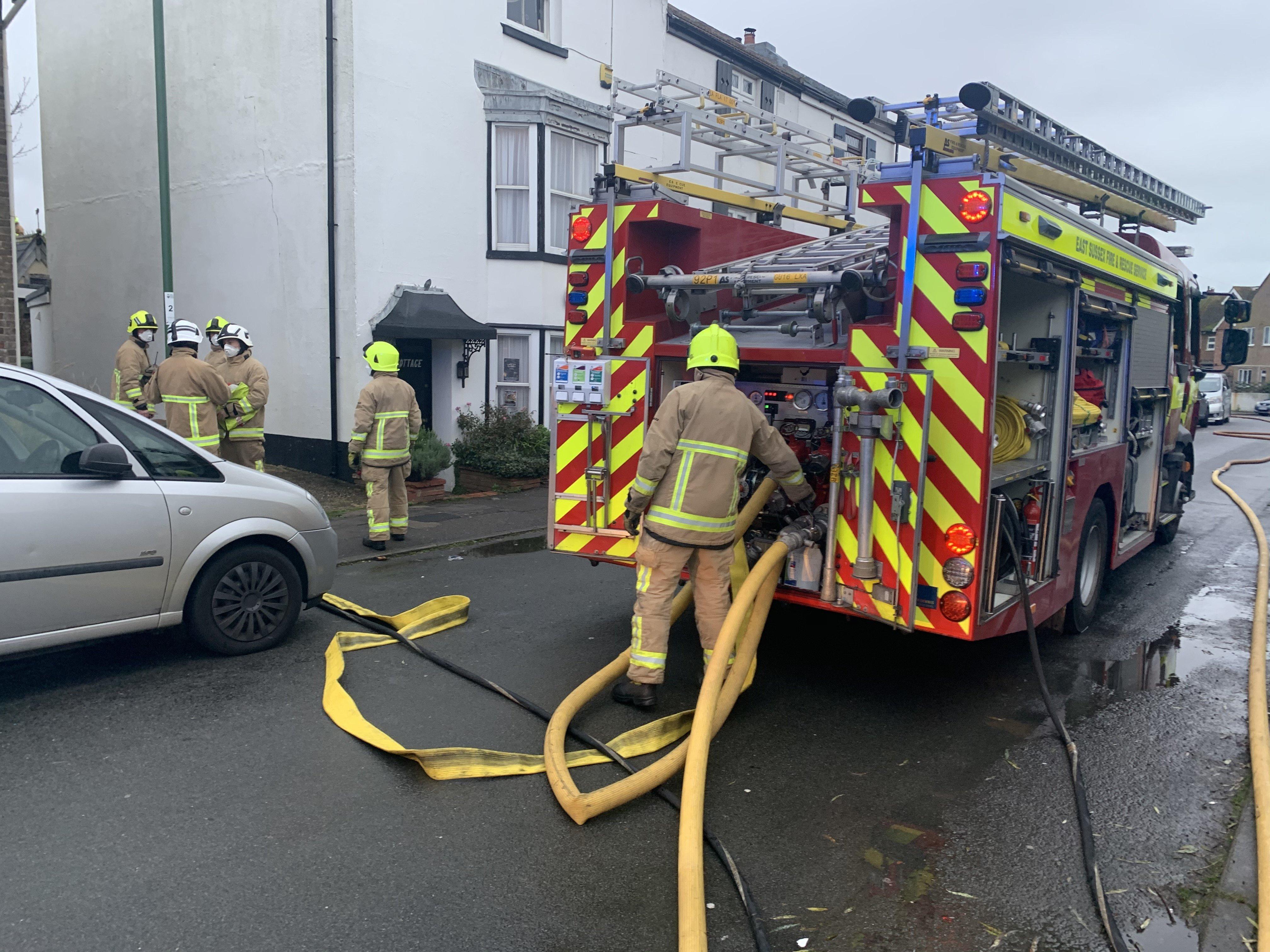 Firefighters at a building fire in Lancing SUS-191124-164853001