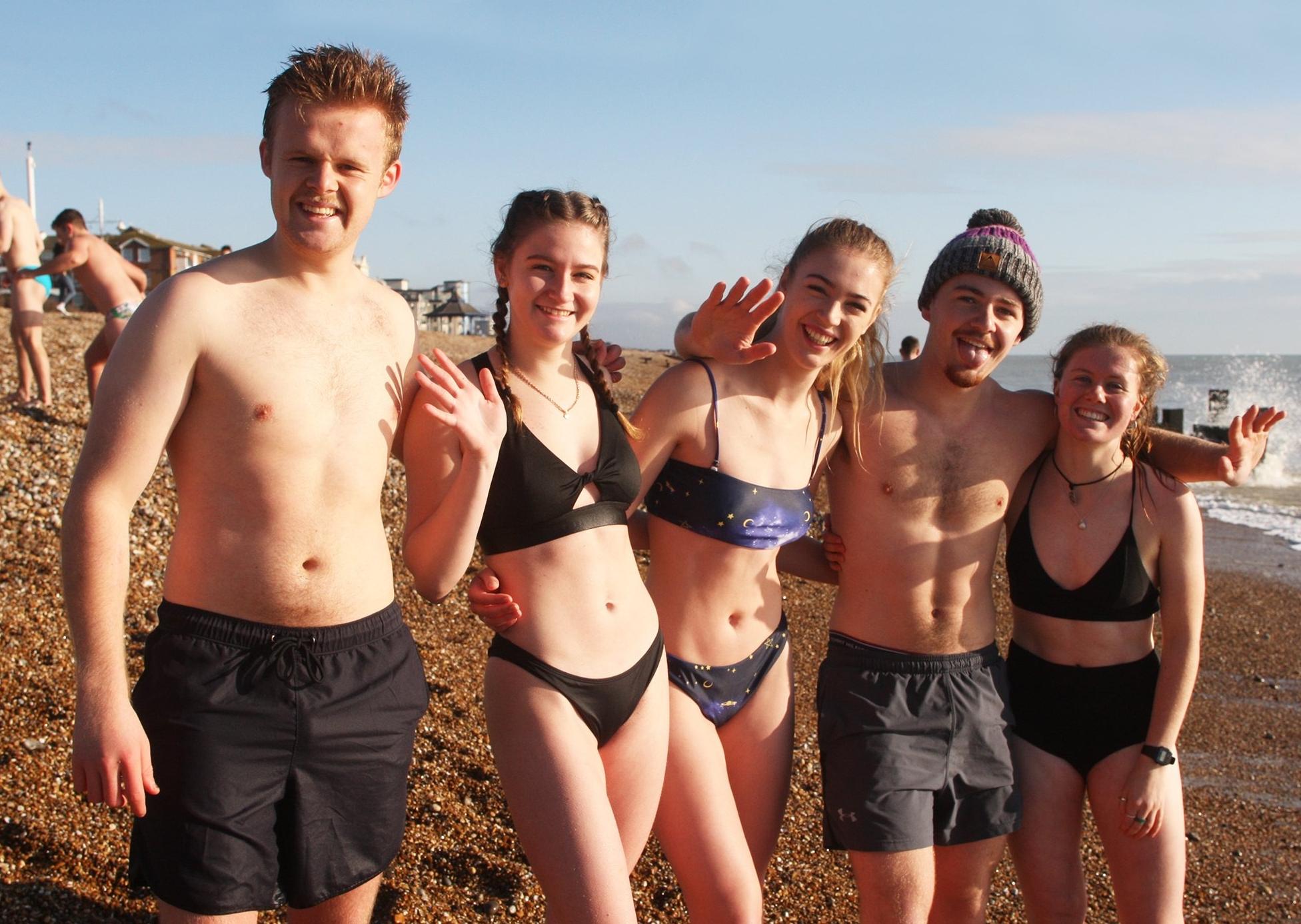 DM19112576a.jpg. Chichester University students take a dip in the sea for Movember. Photo by Derek Martin Photography. SUS-191124-162616008