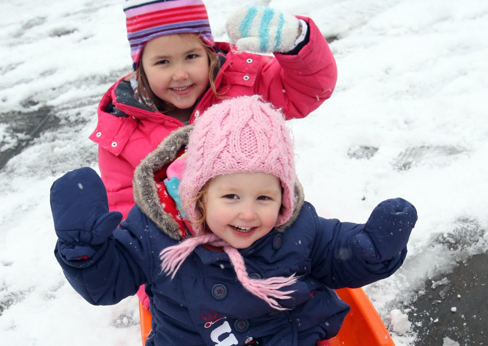 Izabella, five, and Matilda Whitmore, two, in Horsham Park. Photo by Steve Cobb.