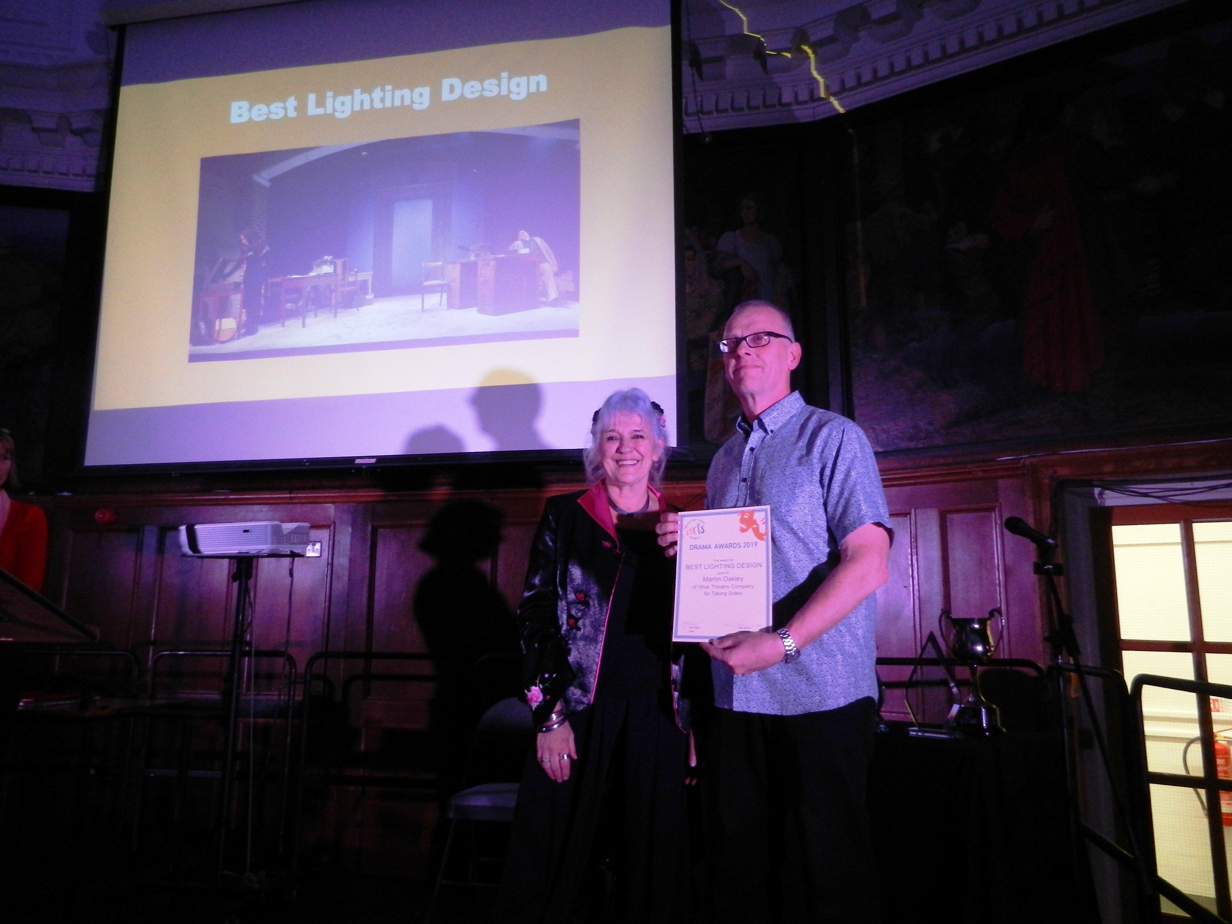 Martin Oakley won best lighting design for Wick Theatre Company's Taking Sides