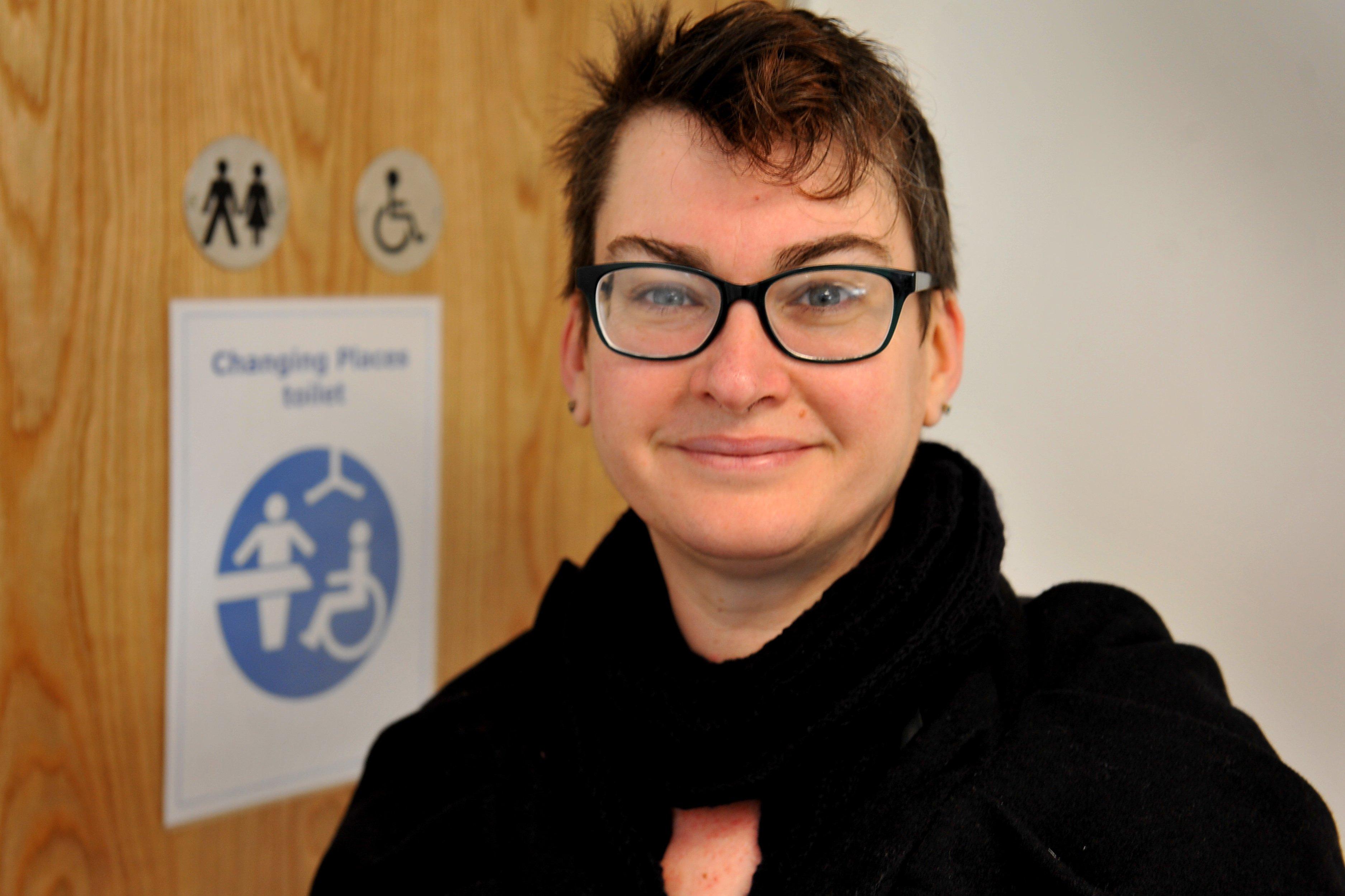Maria Barnes, a mother who has a child that needs the facilities is so grateful to have a changing places toilet in Burgess Hill. Opening of Burgess Hill's new Library. Pic Steve Robards SR03121902 SUS-190312-160738001