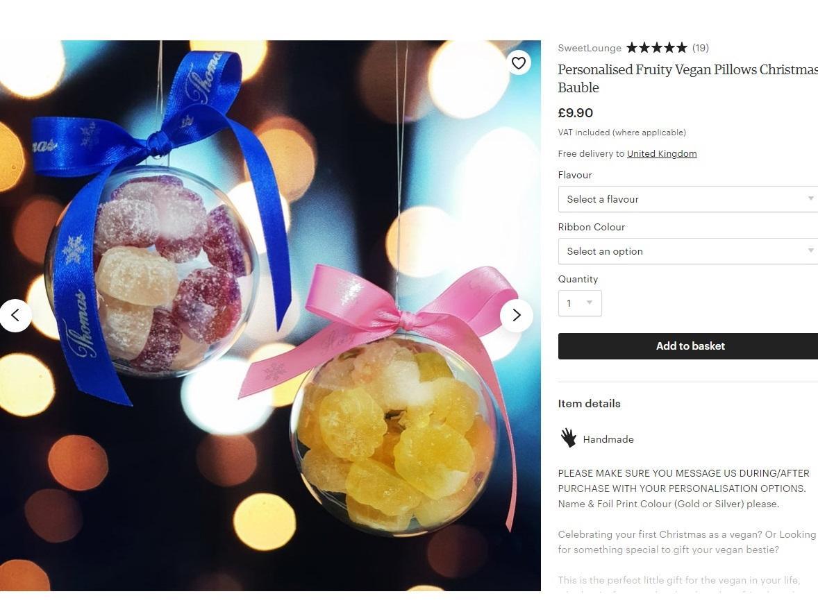 SweetLounge have a huge range of vegan and bespoke sweets - including this sweet baubles for your tree. - https://etsy.me/38bXC1g