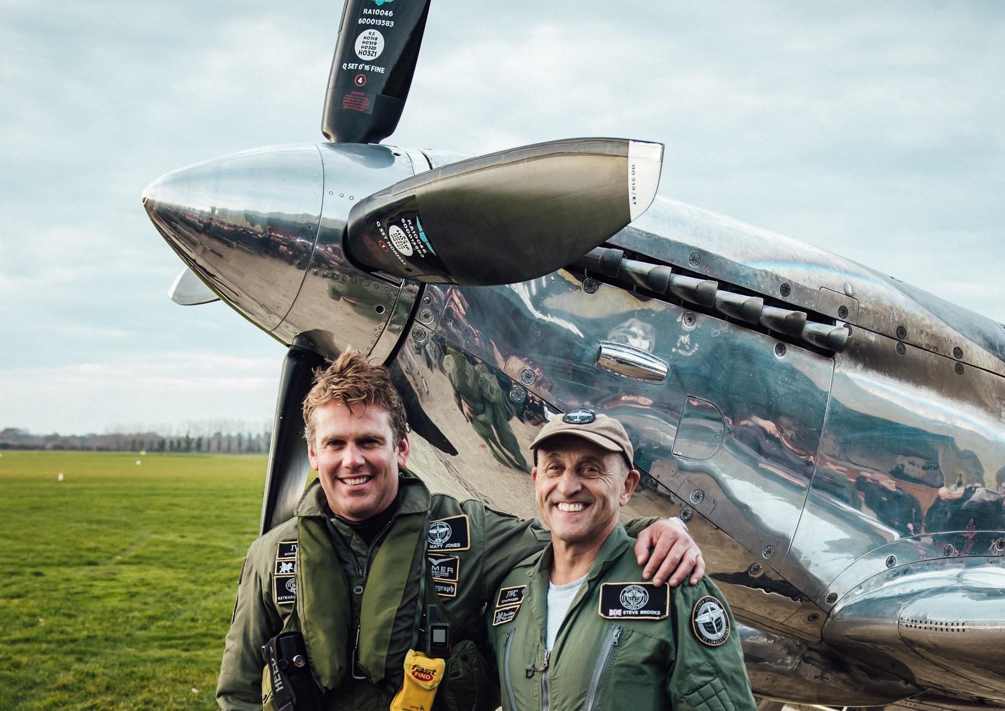 Two Goodwood pilots have landed back home after flying a Silver Spitfire around the world in four months. Photo by Christopher Busch for IWC Schaffhausen SUS-190512-175436001