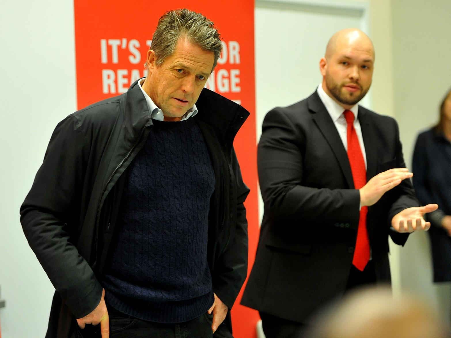 Introduced by Crawley's Labour candidate Peter Lamb (right) Hugh Grant outlined his views ahead of the election, before taking questions from the public and media. Photo: Steve Robards