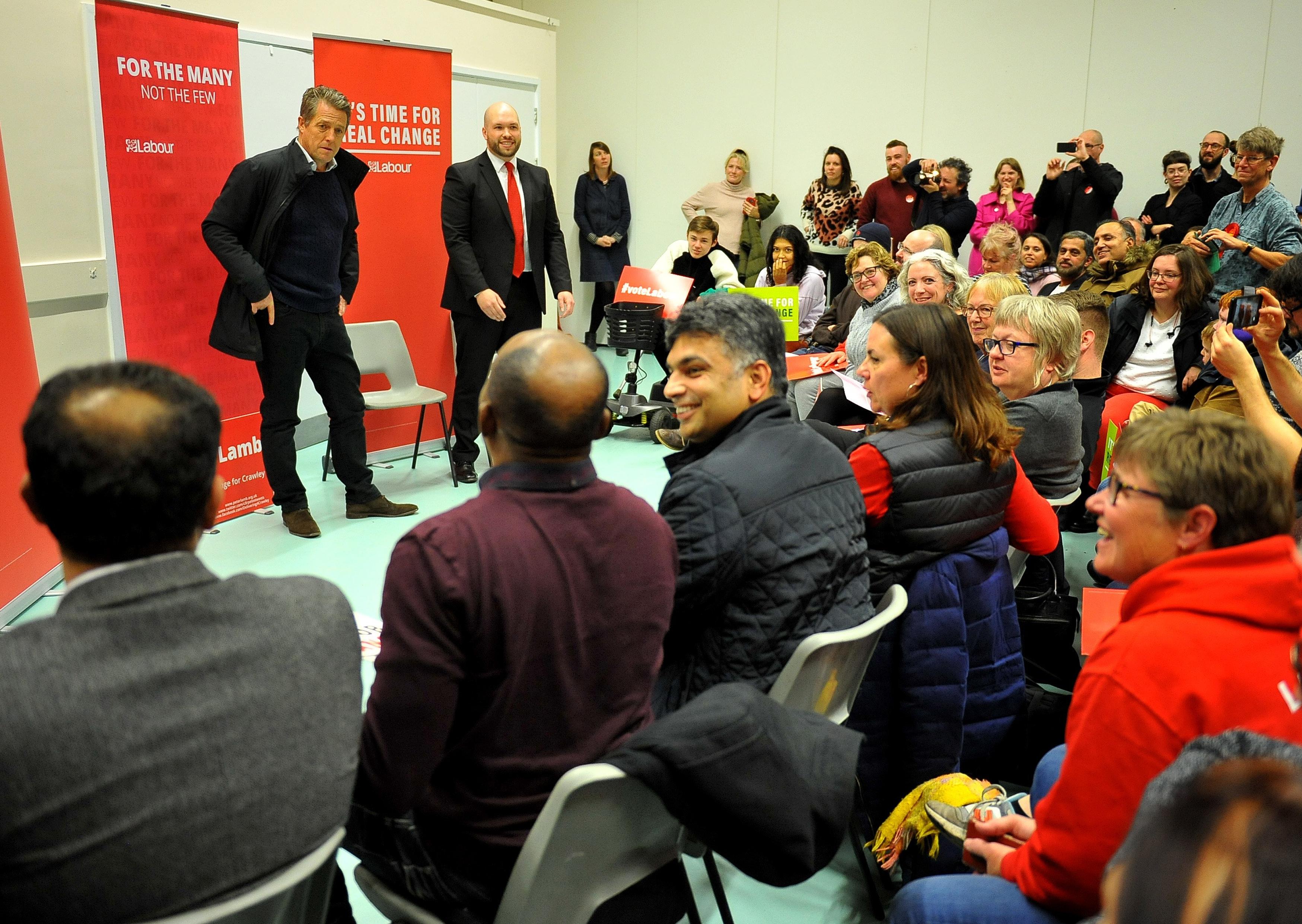 Hugh Grant visits a Crawley Labour Party supporters gathering. Pic Steve Robards SR07121901 SUS-190812-105600001