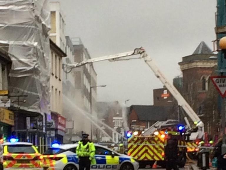 Firefighter used an aerial platform to tackle the blaze