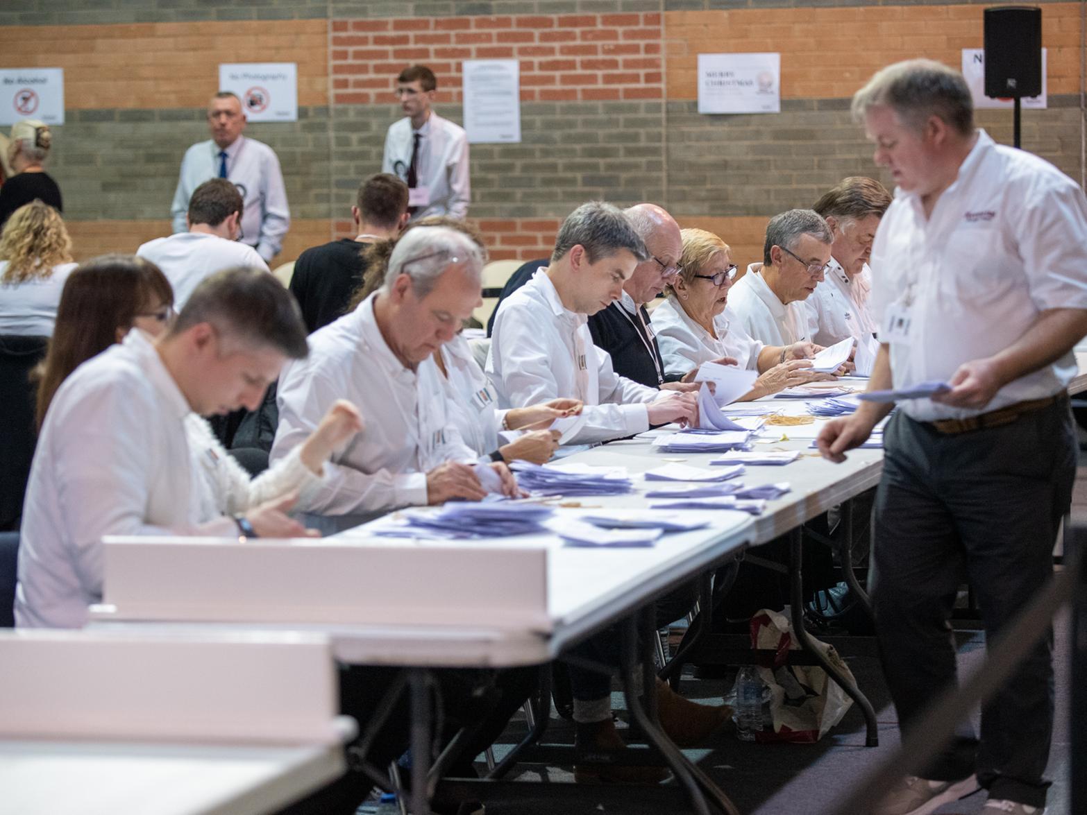 Counters spent about three hours working their way through 70 boxes of ballots