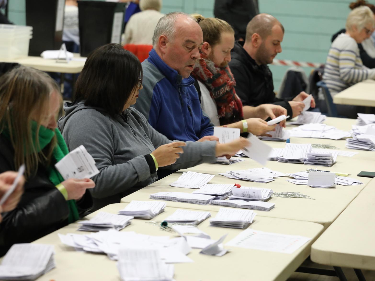 The counting team at their stations at Lodge Park Sports Centre