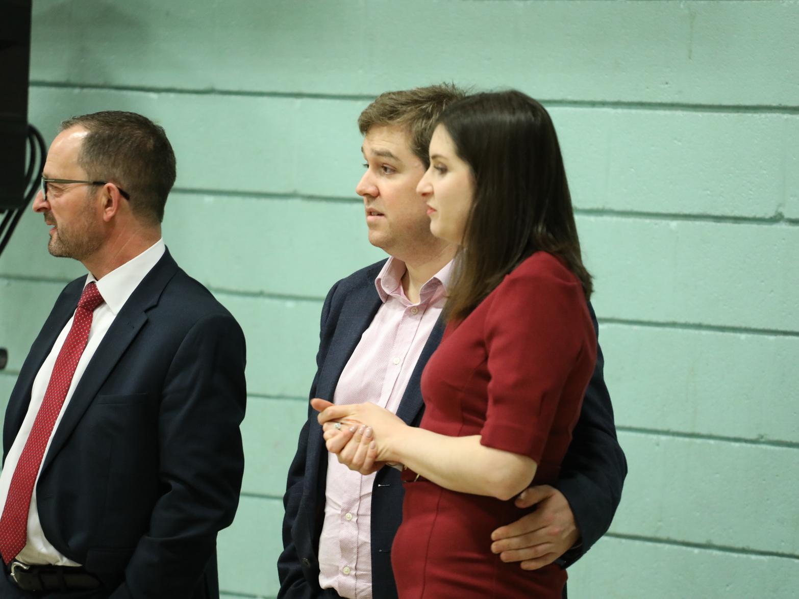 Labour's Beth Miller and her partner Liam McGeown watch the counting