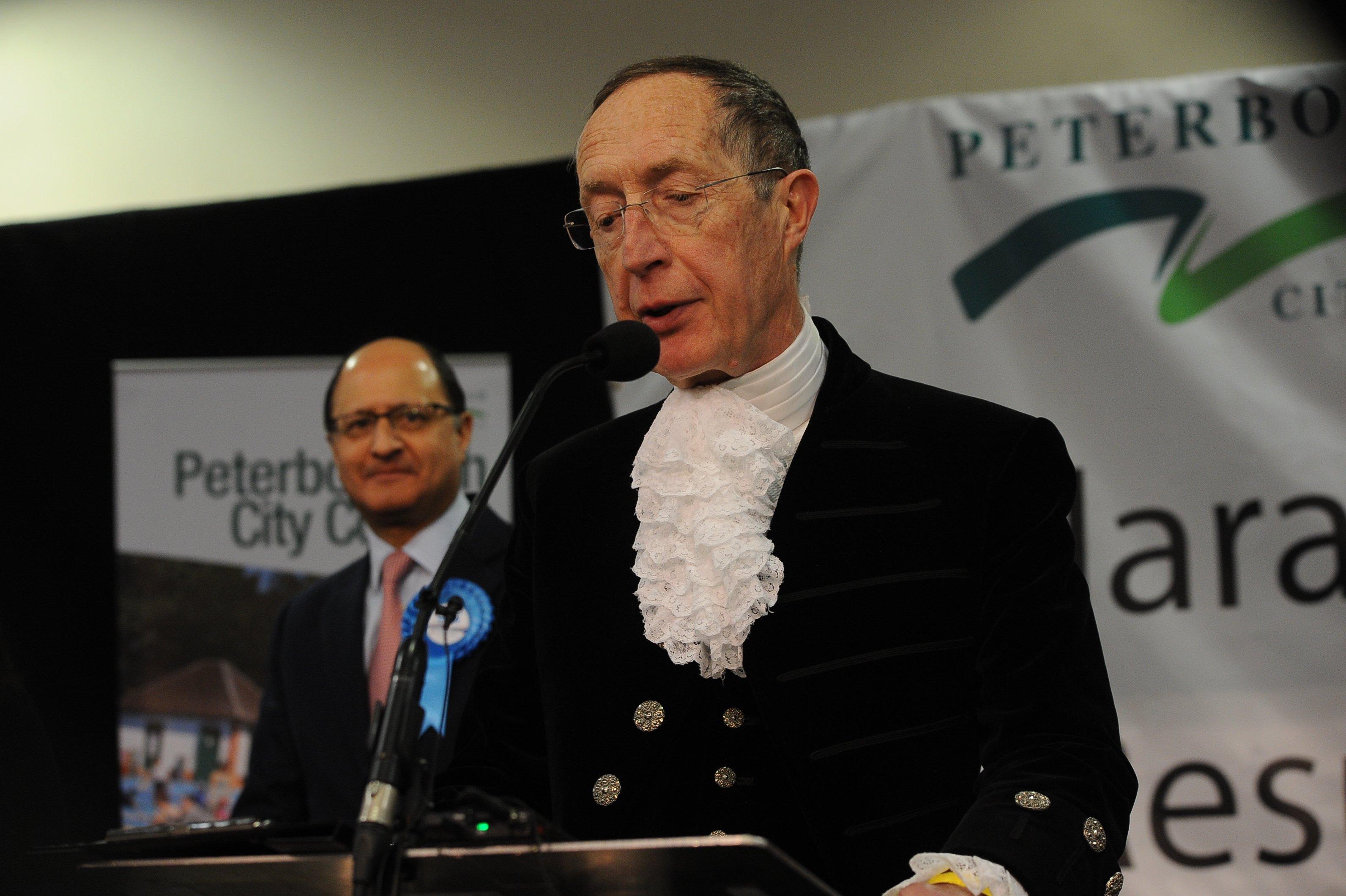 High Sheriff of Cambridgeshire Neil McKittrick announcing the result for North West Cambridgeshire