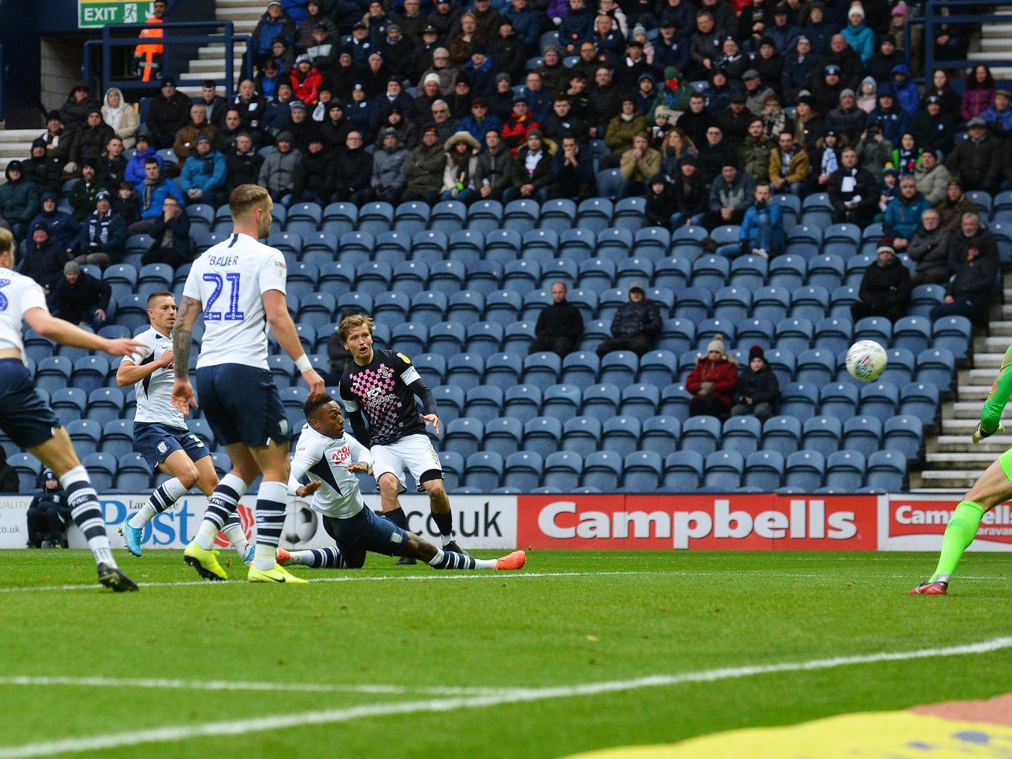 Luke Berry saw this effort fly wide at Preston on Saturday