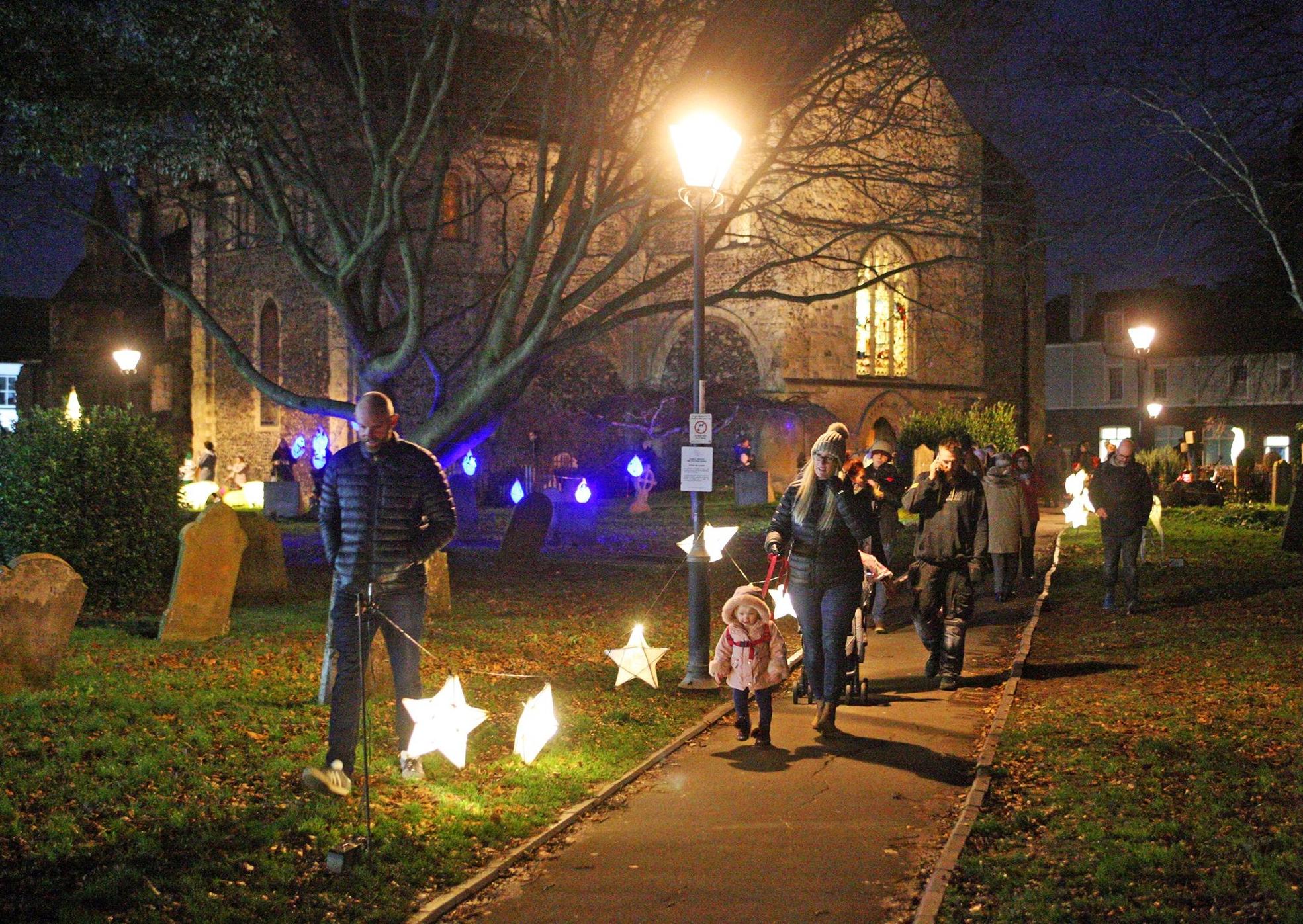 Light installation in St Mary's churchyard