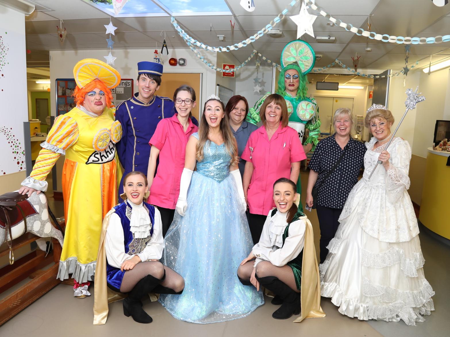 The cast were spreading joy around Skylark children's ward yesterday