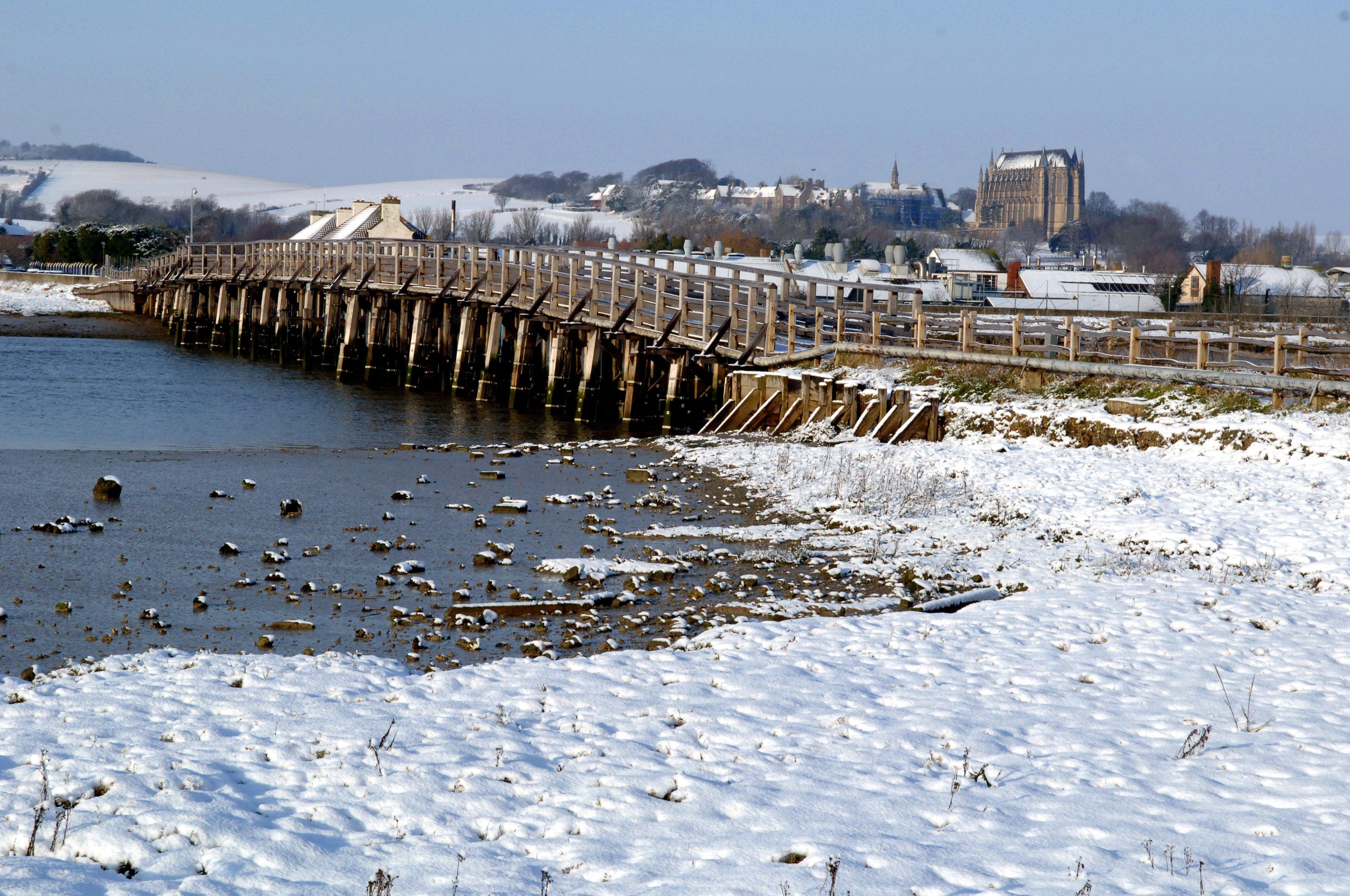 A snowy scene at the Old Toll Bridge in Shoreham in December 2009