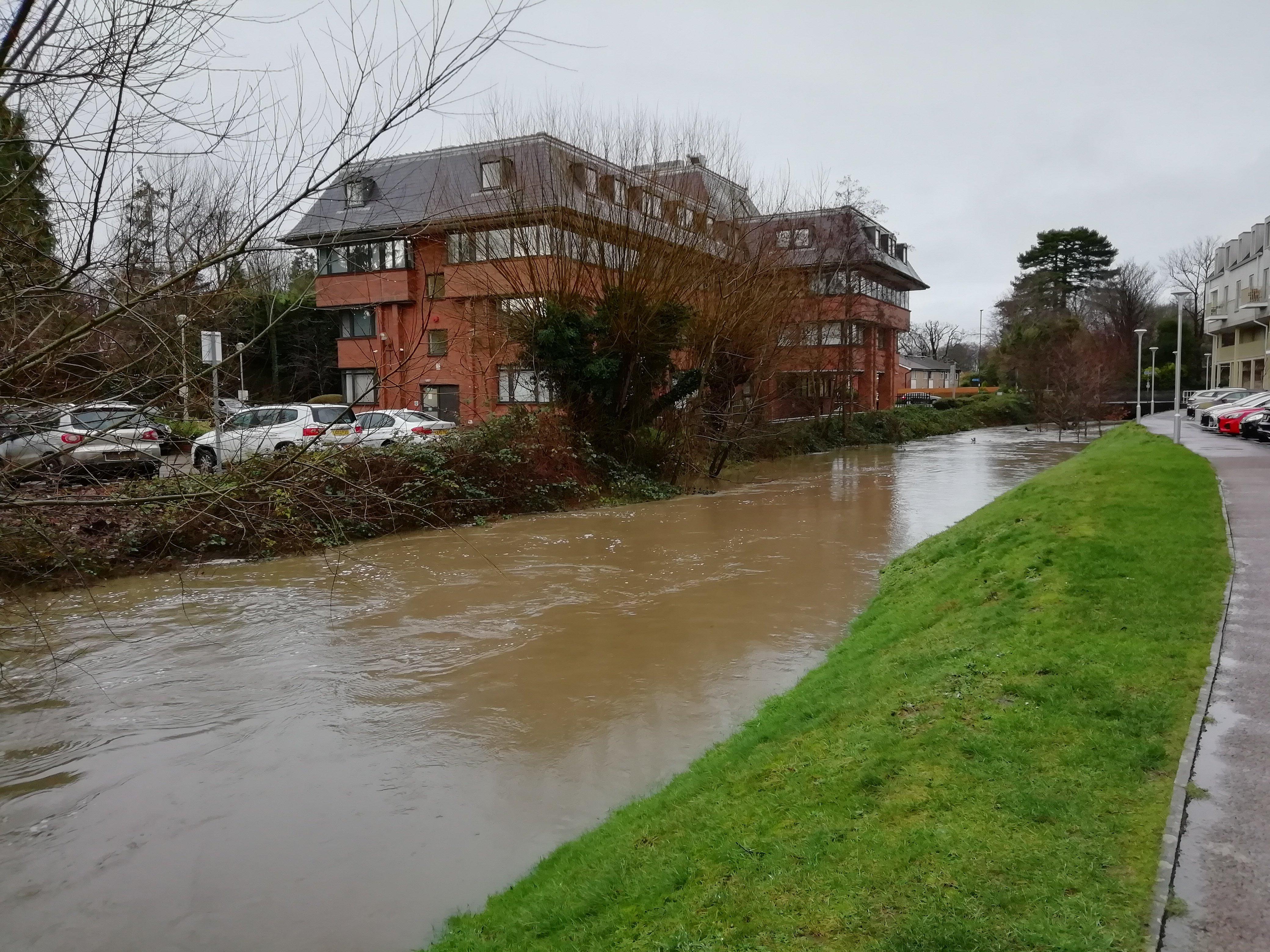 The River Arun has risen to just a few feet below its banks