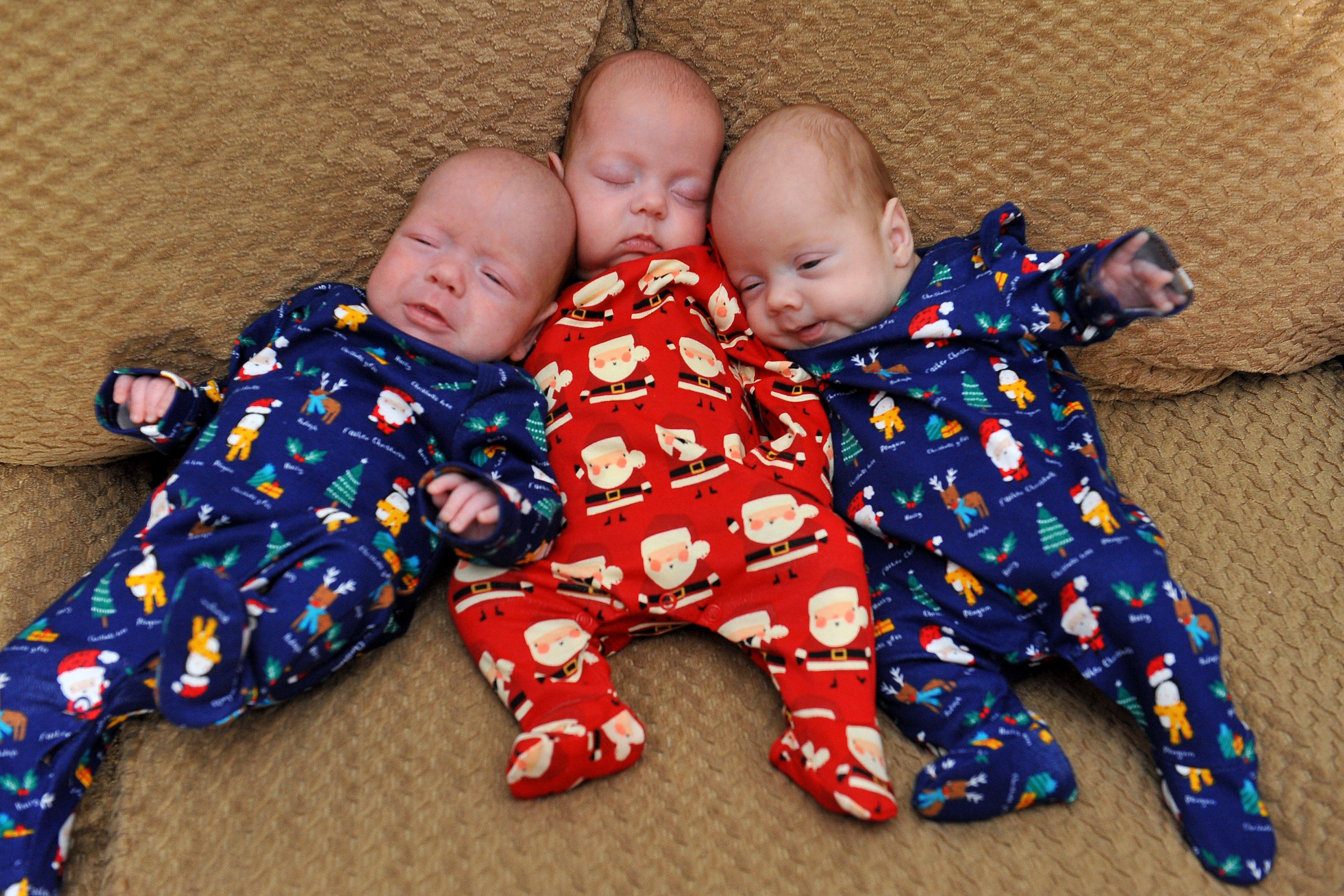 Yapton triplet's first Christmas. William, Violet, and Frank Pegrum