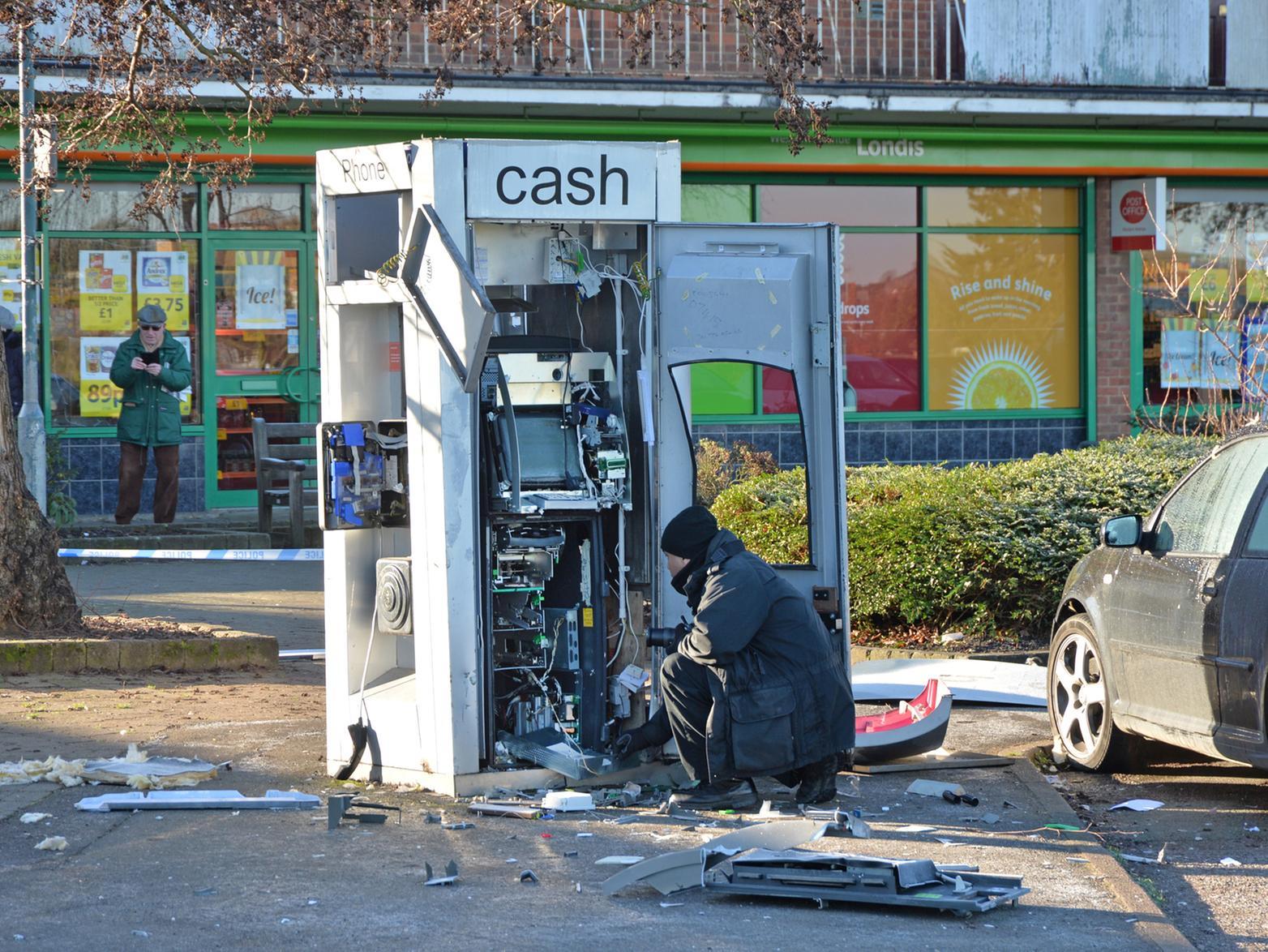 This was the aftermath after a cash point in Market Harborough was blown apart in raid by thieves. The stand-alone unit in Western Avenue, near to the Royalist pub and small row of shops was targeted at around 1.30am on Wednesday, January 30. It is thought that a gas canister was used to blow open the cash point. It was not the first cash point to be targeted in the Harborough district.