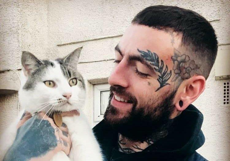Rudi Ridgewell with Bruno, a cat that took the internet by storm in January with his antics