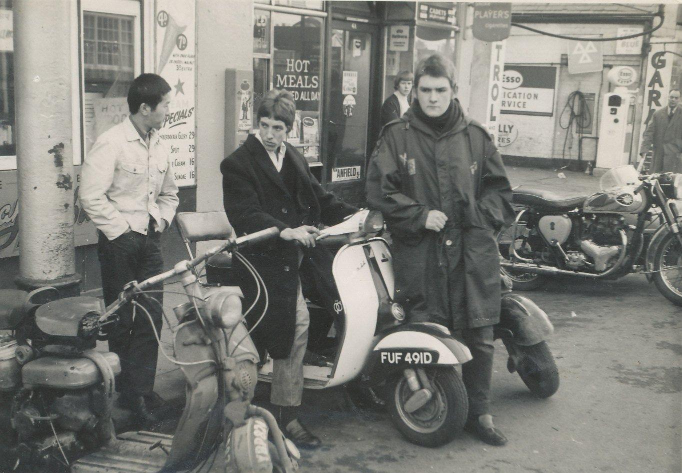 Outside the Clifton Cafe on February 4, 1967, from left, Tom Lee, Brian 'Bunny' Silcock and Ian Turner