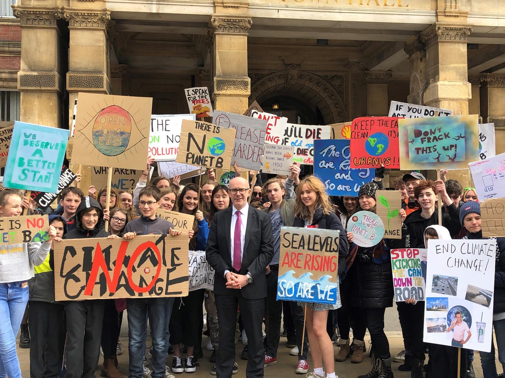 Pupils across the Warwick district walked out of school on a few occasions to protest against a lack of action to stop global warming. Here they are pictured outside Leamington Town Hall with MP Matt Western.