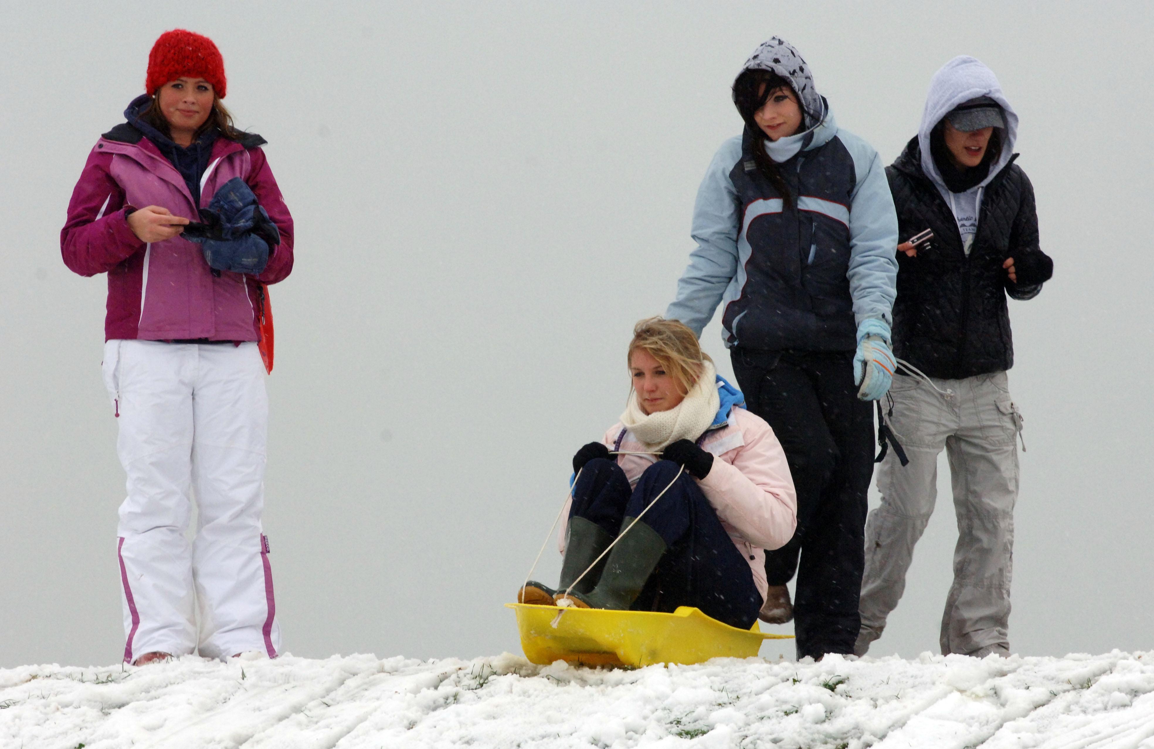 Some teenagers went sledging in Goring. Photo: Malcolm McCluskey
