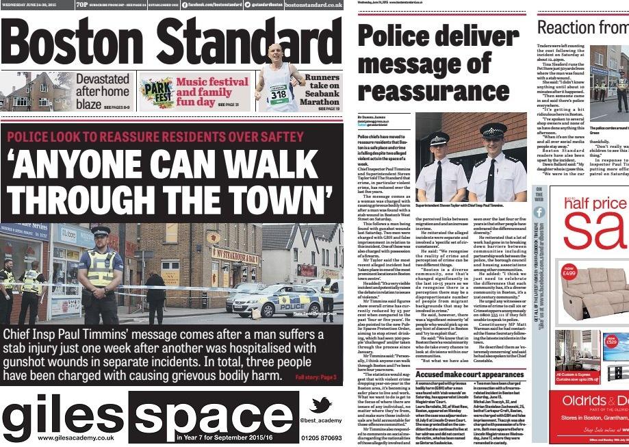 Police moved to reassure residents that Boston was a safe place following a number of violent acts in the town. In early 2016, Boston would be branded the 'most murderous' place in England and Wales (based on two homicides and eight attempted murders).