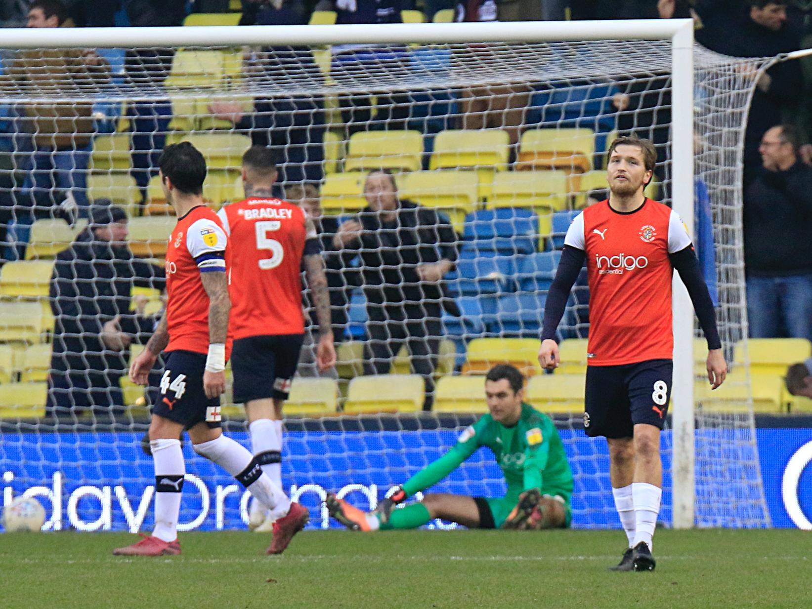 Luton concede their third goal as the Hatters are beaten 3-1 by Millwall on New Year's Day