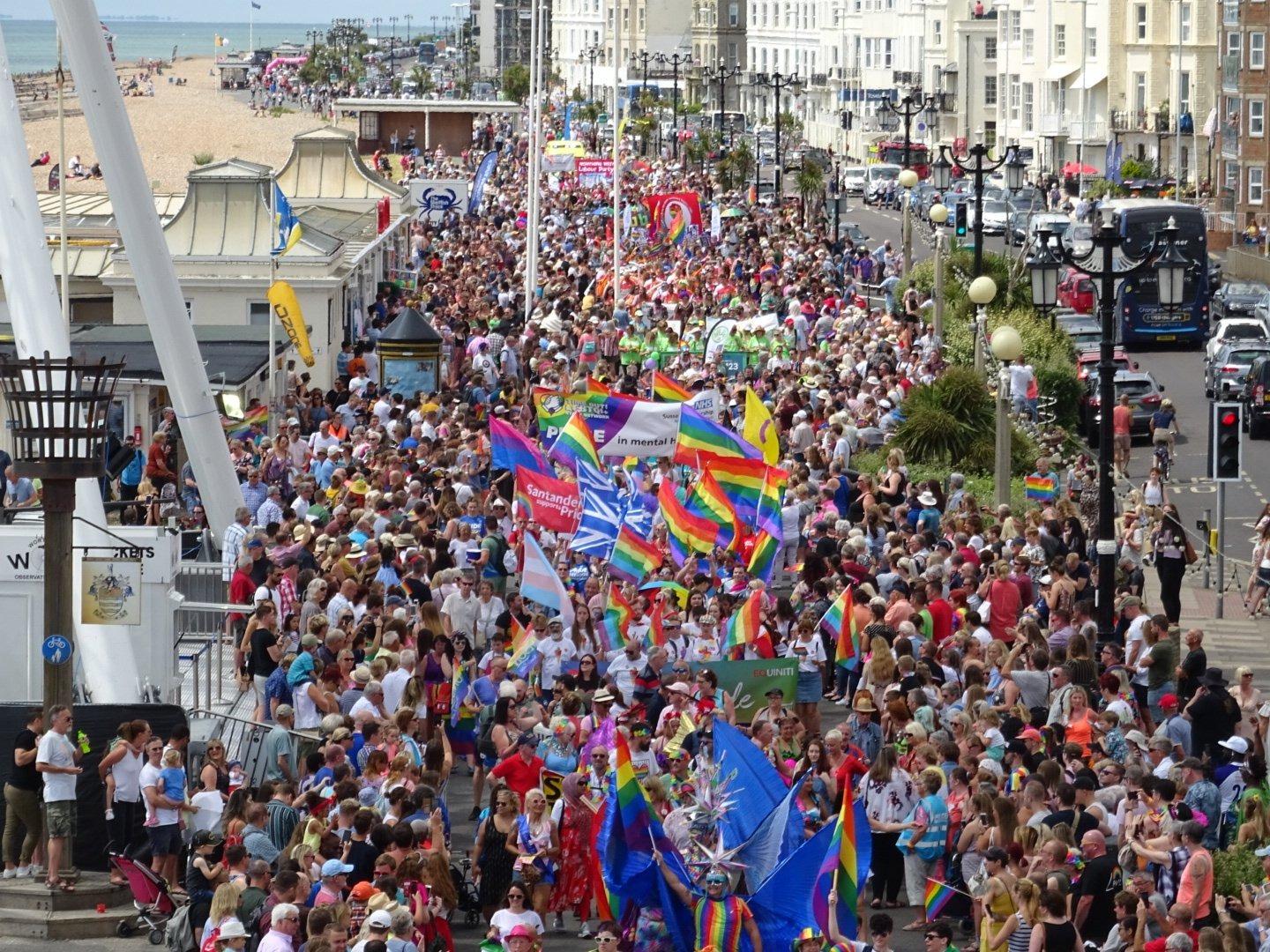 Thousands of people packed Worthing promenade for Worthing Pride 2019. Picture: Eddie Mitchell SUS-190715-122054001