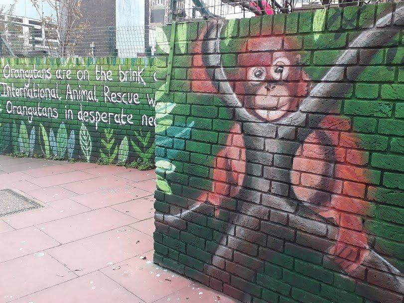Part of artist Amy Kelly-Miller's orangutan mural in Brighton