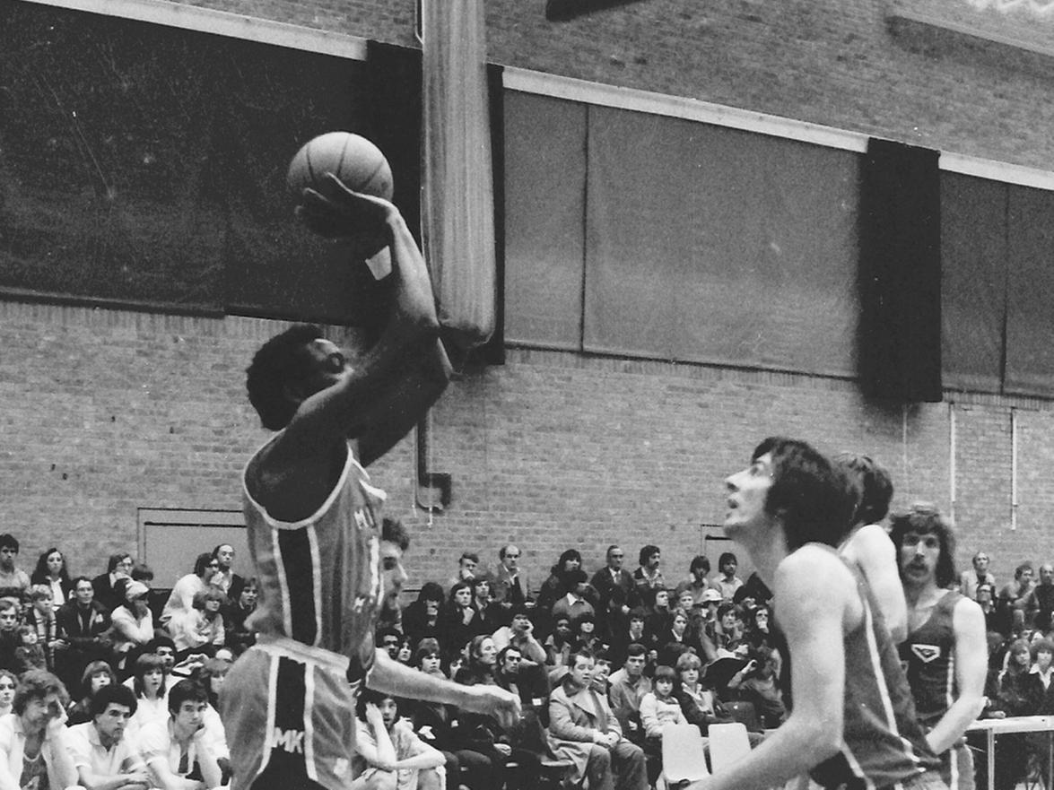 Basketball match involving the MK Allstars at the centre on February 3rd 1979