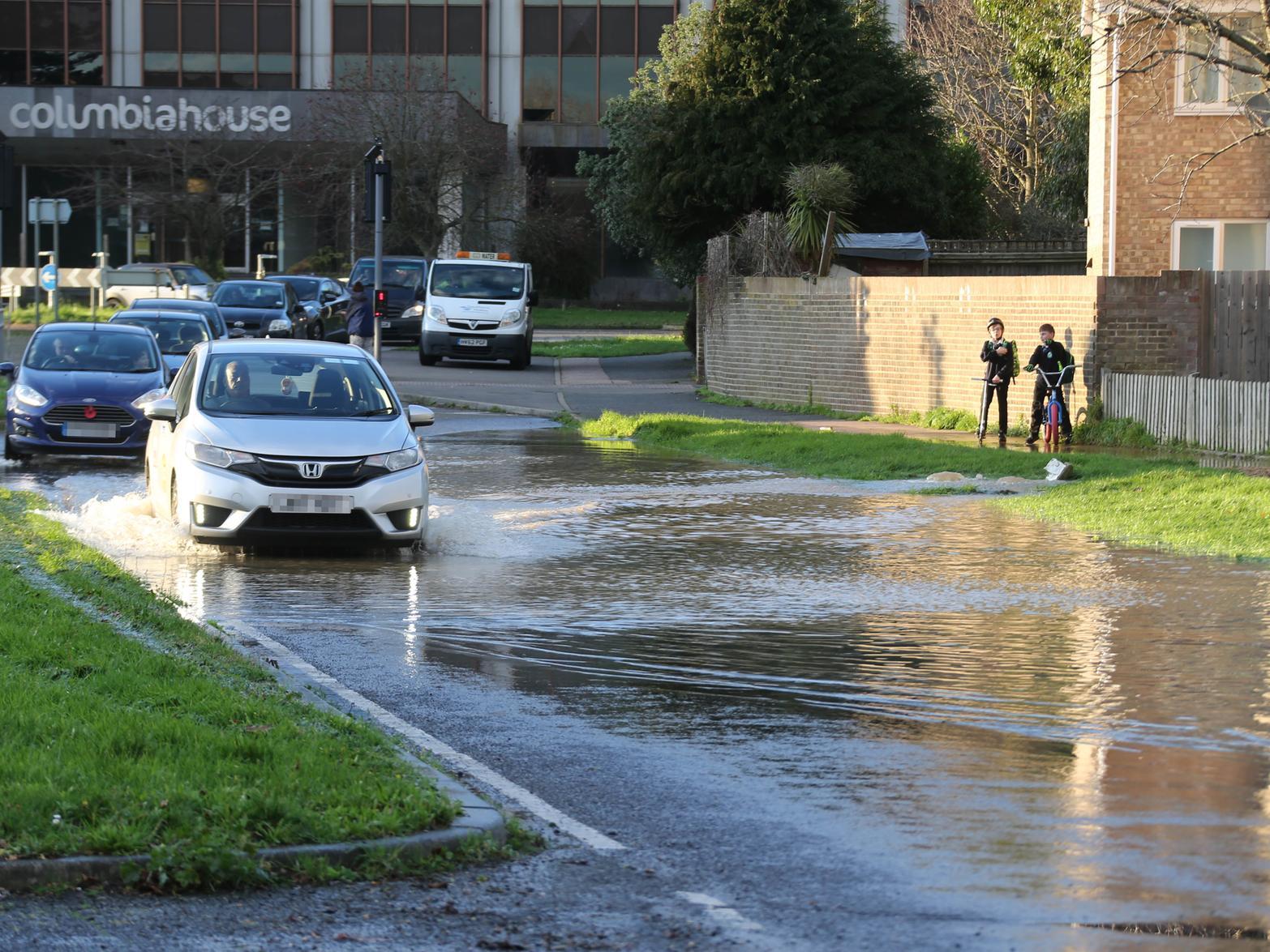 The scene of the flooding in Columbia Drive, Worthing