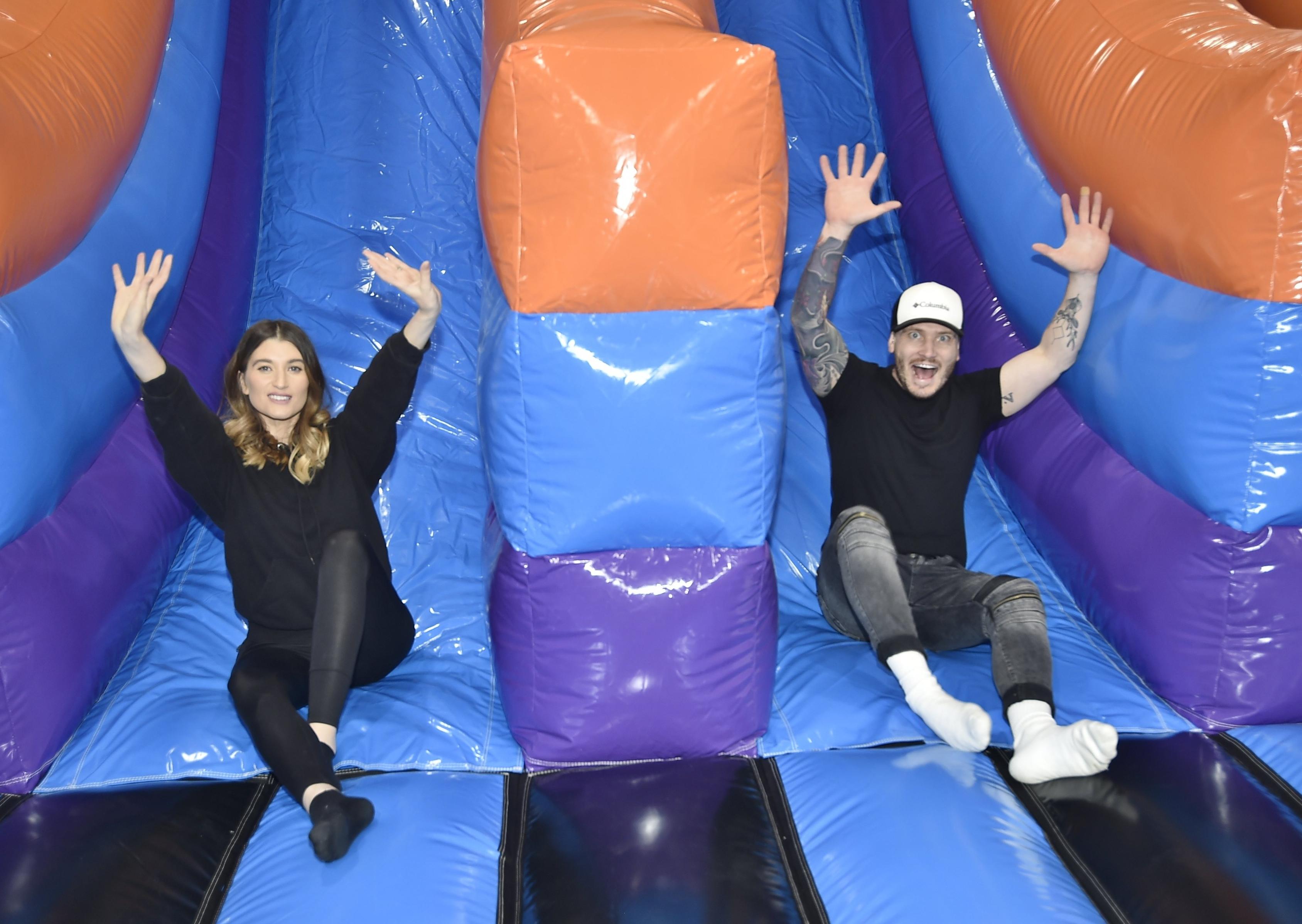 Inflata Nation launch at PE1 , Eye Road, Peterborough. Emmerdale stars  Charley Webb and Matthew Wolfenden EMN-200118-125812009