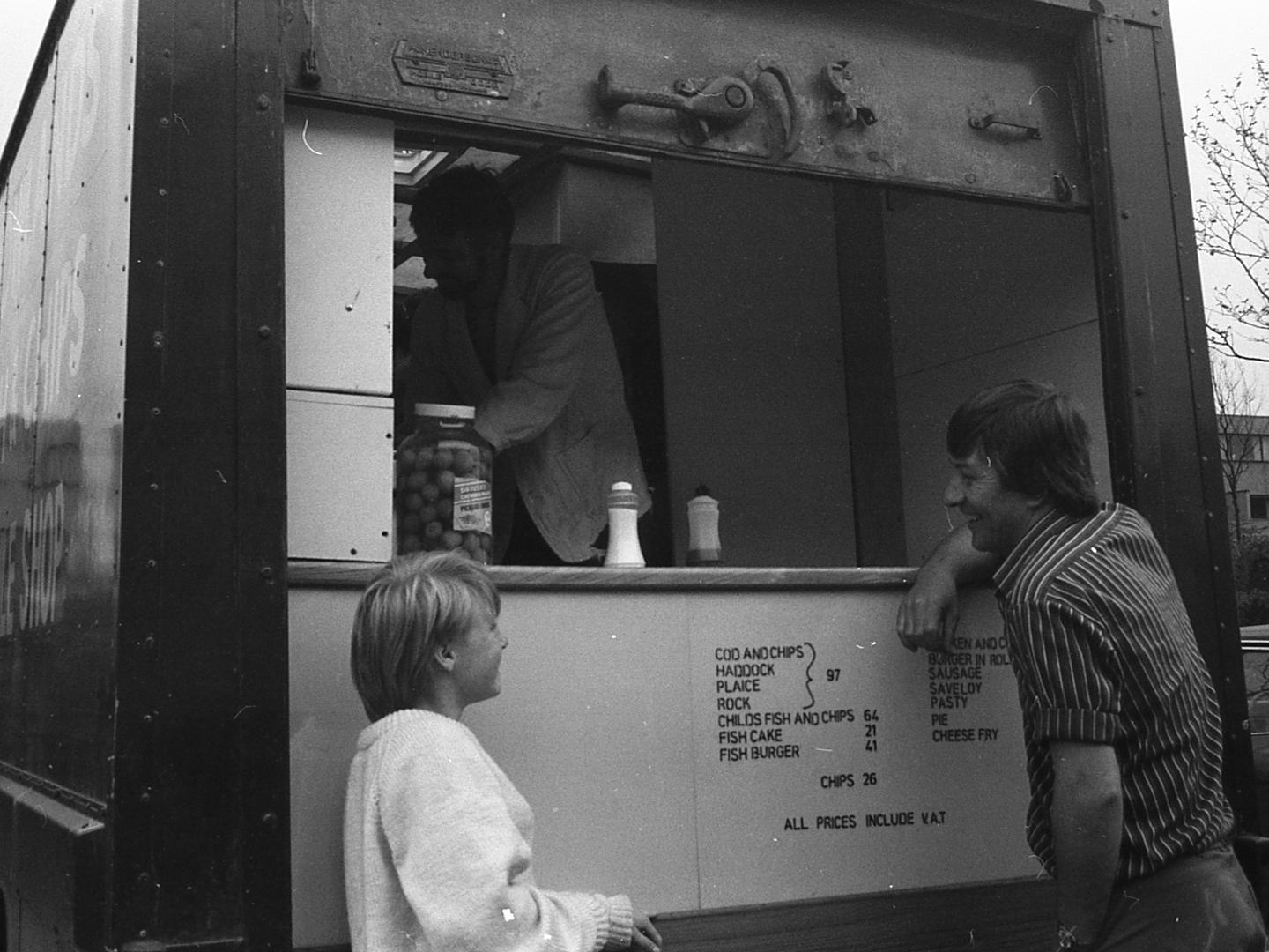 Waiting to be served at the chip van in Fishermead in the 1980s